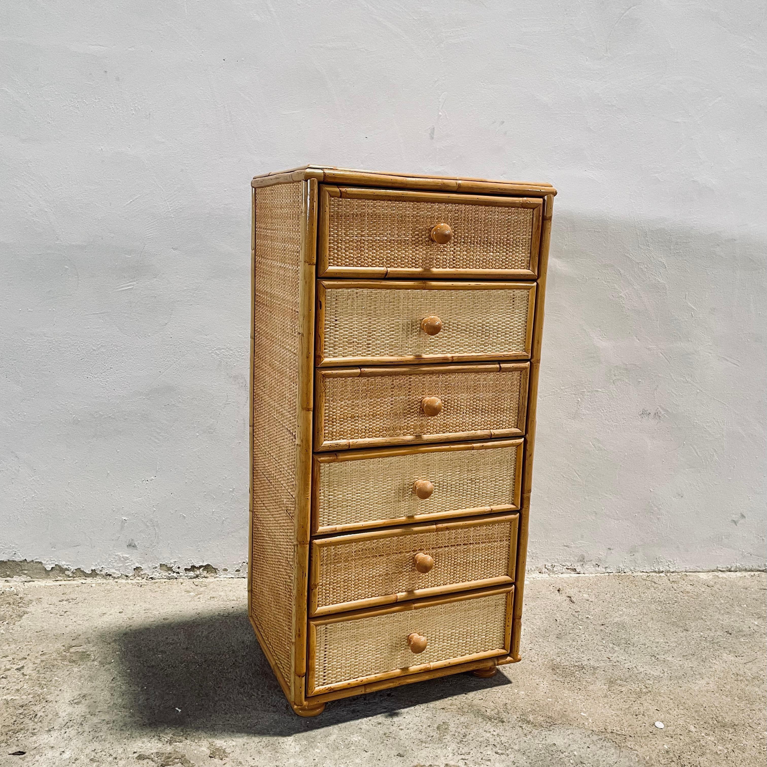 Vintage Bamboo and Rattan Chest of Drawers, Spain 1960s For Sale 5