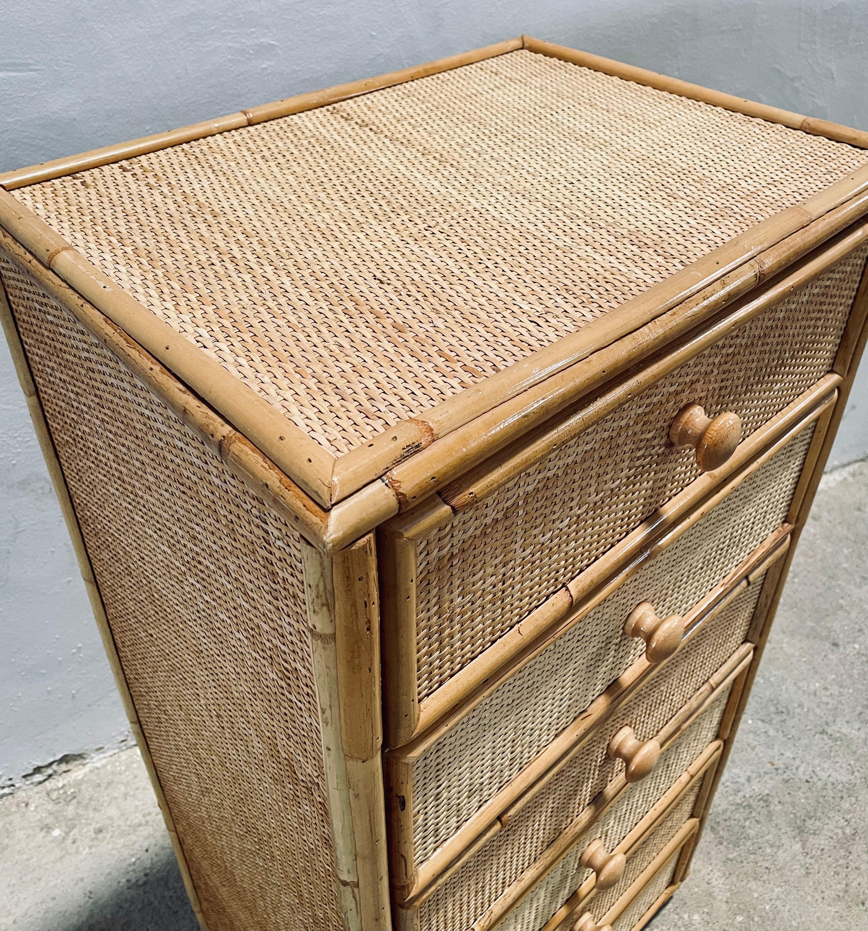 Spanish Vintage Bamboo and Rattan Chest of Drawers, Spain 1960s For Sale