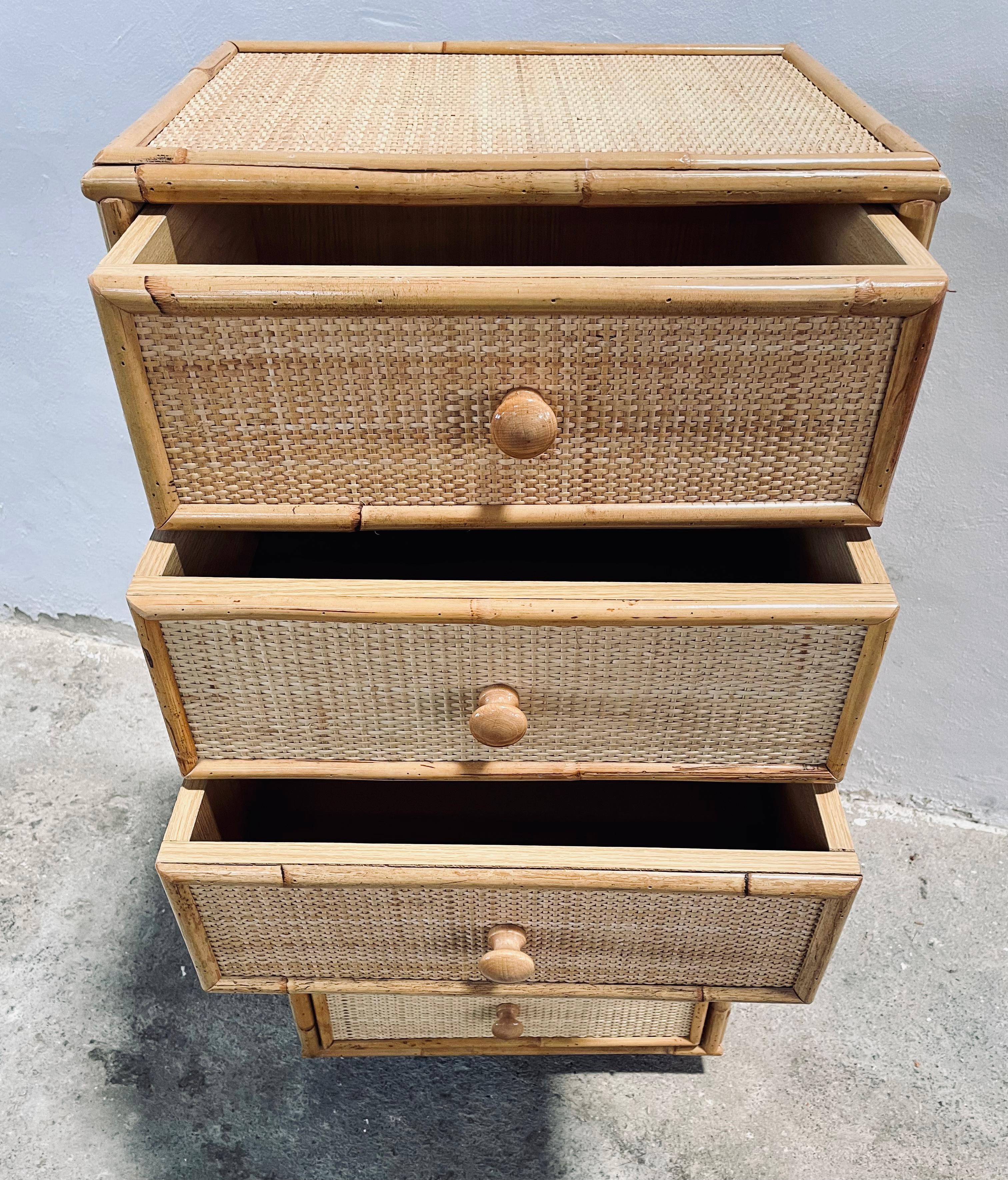 Wicker Vintage Bamboo and Rattan Chest of Drawers, Spain 1960s For Sale