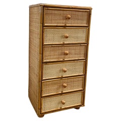 Vintage Bamboo and Rattan Chest of Drawers, Spain 1960s