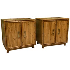 Vintage Bamboo and Rattan Chinoiserie Nightstands, a Pair