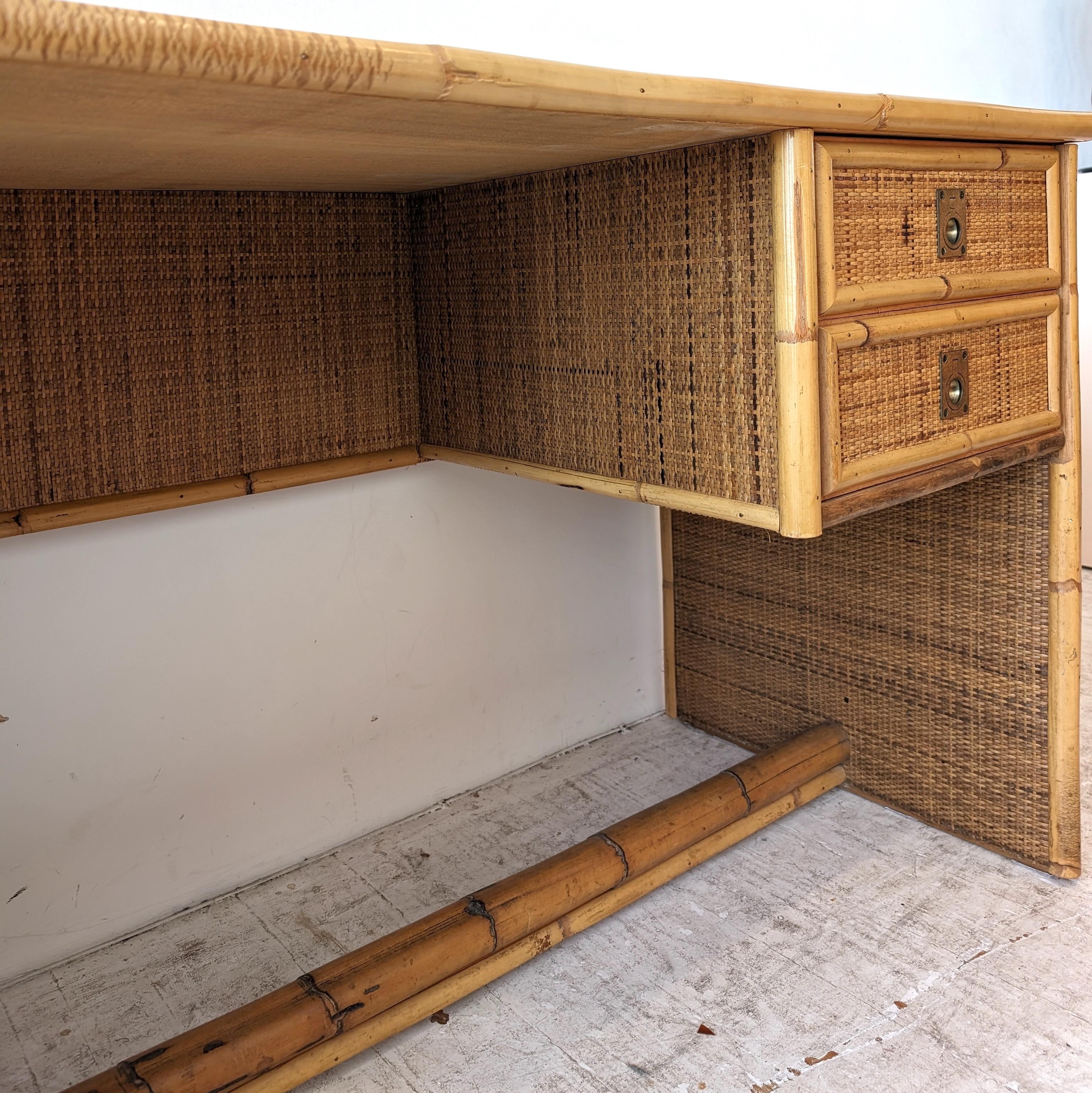 Vintage bamboo and rattan desk / dressing table by Dal Vera, Italy 1970s 3