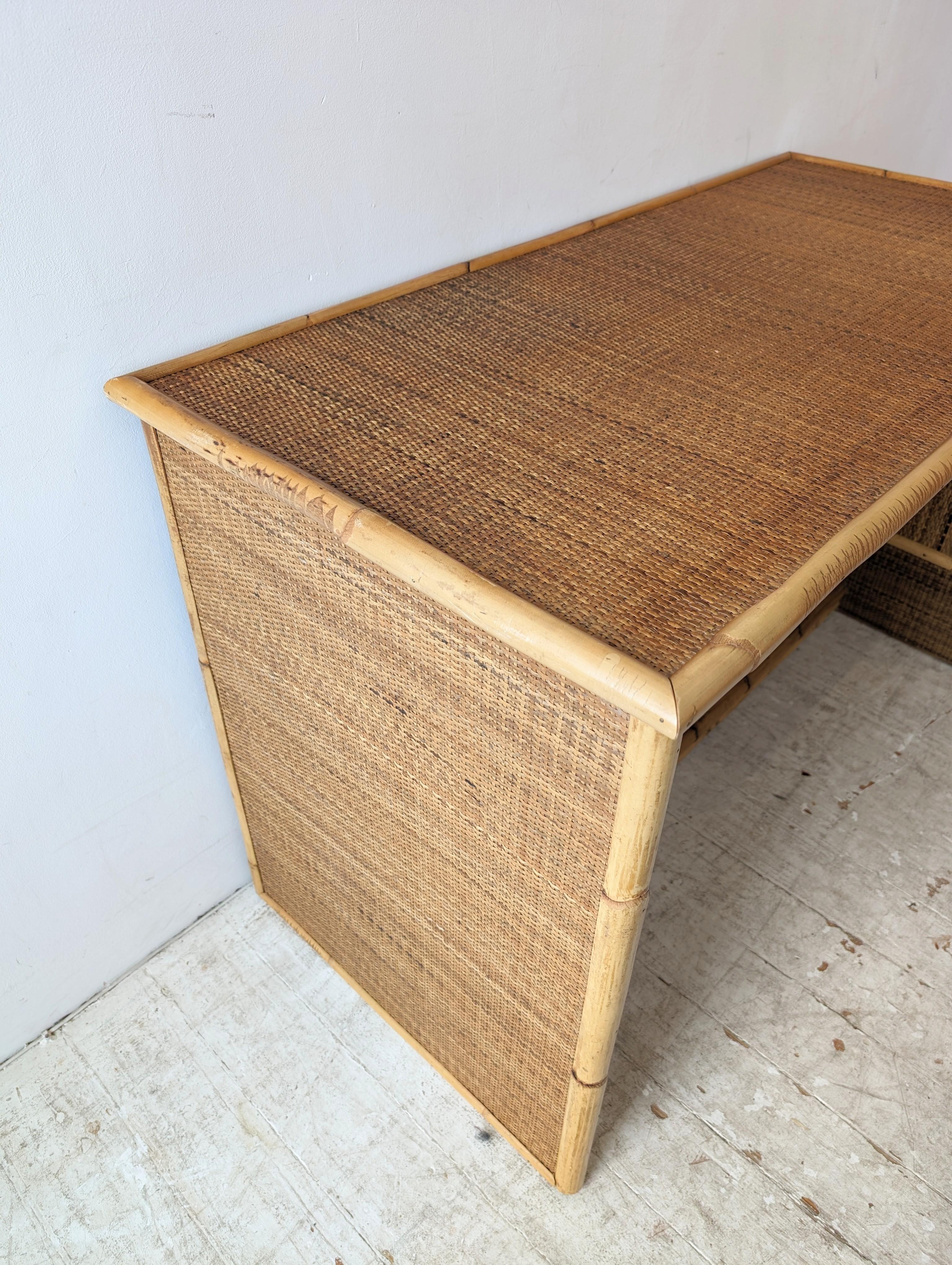 Vintage bamboo and rattan desk / dressing table by Dal Vera, Italy 1970s 4
