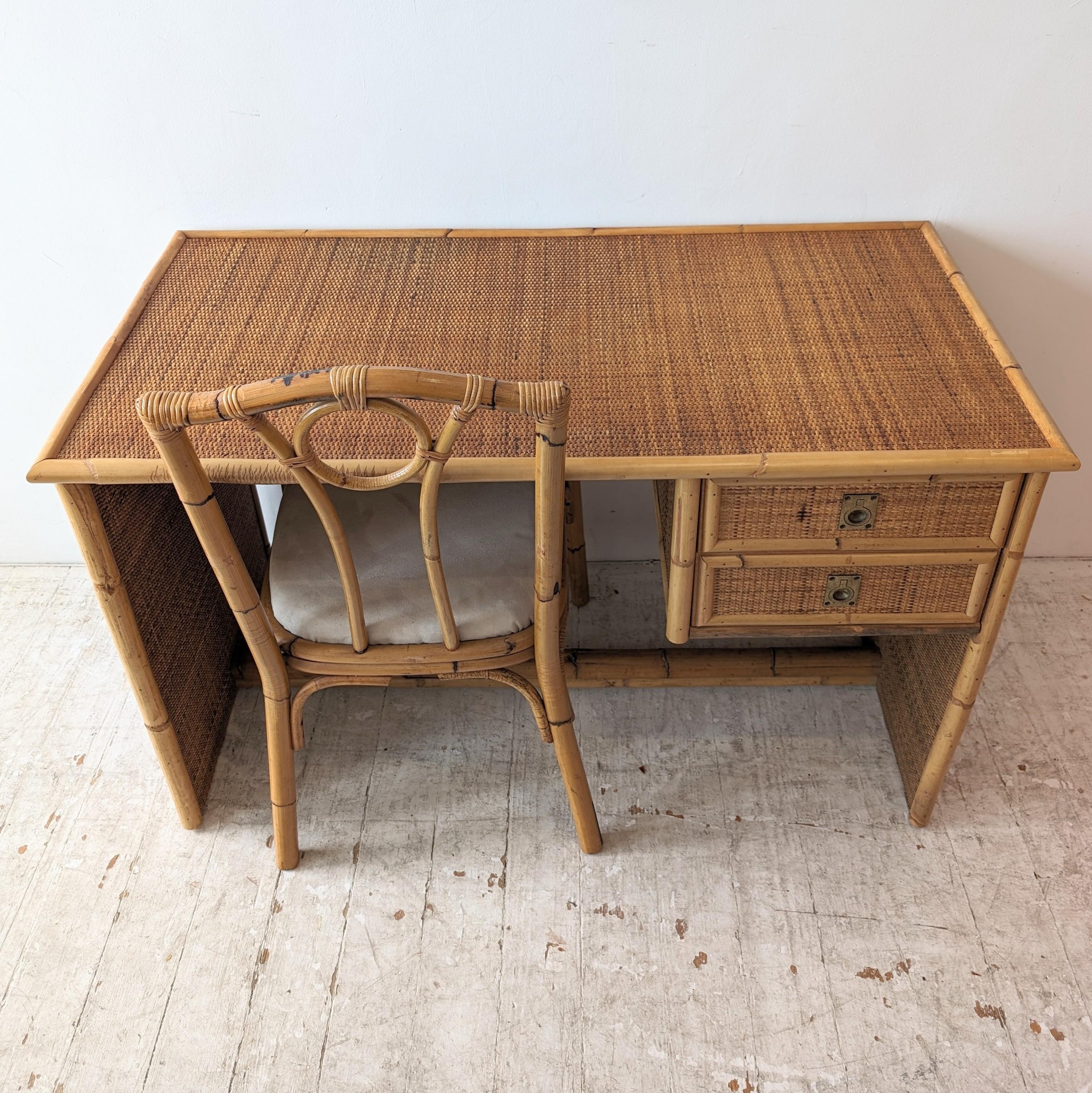 Bohemian Vintage bamboo and rattan desk / dressing table by Dal Vera, Italy 1970s