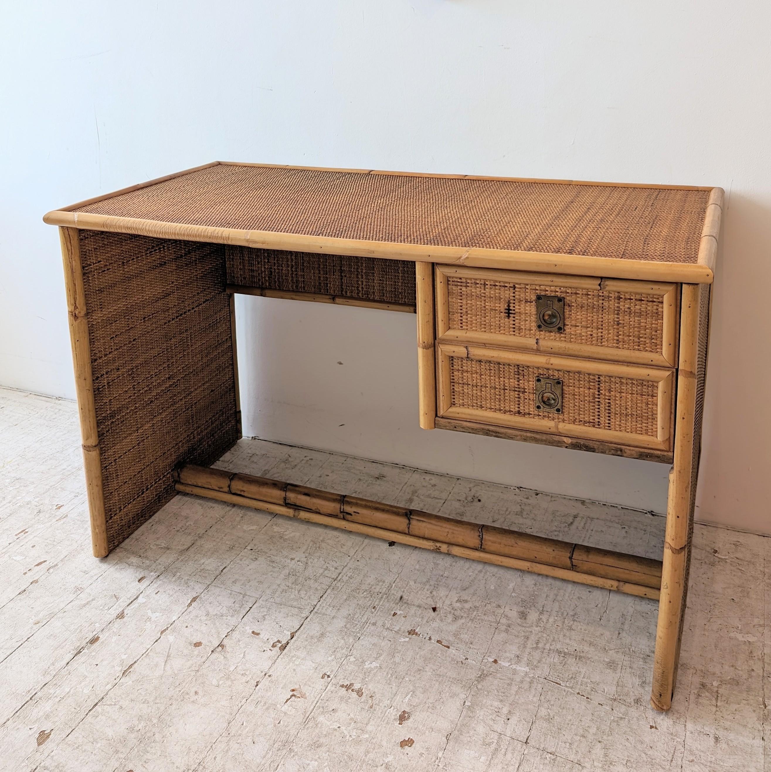 Italian Vintage bamboo and rattan desk / dressing table by Dal Vera, Italy 1970s