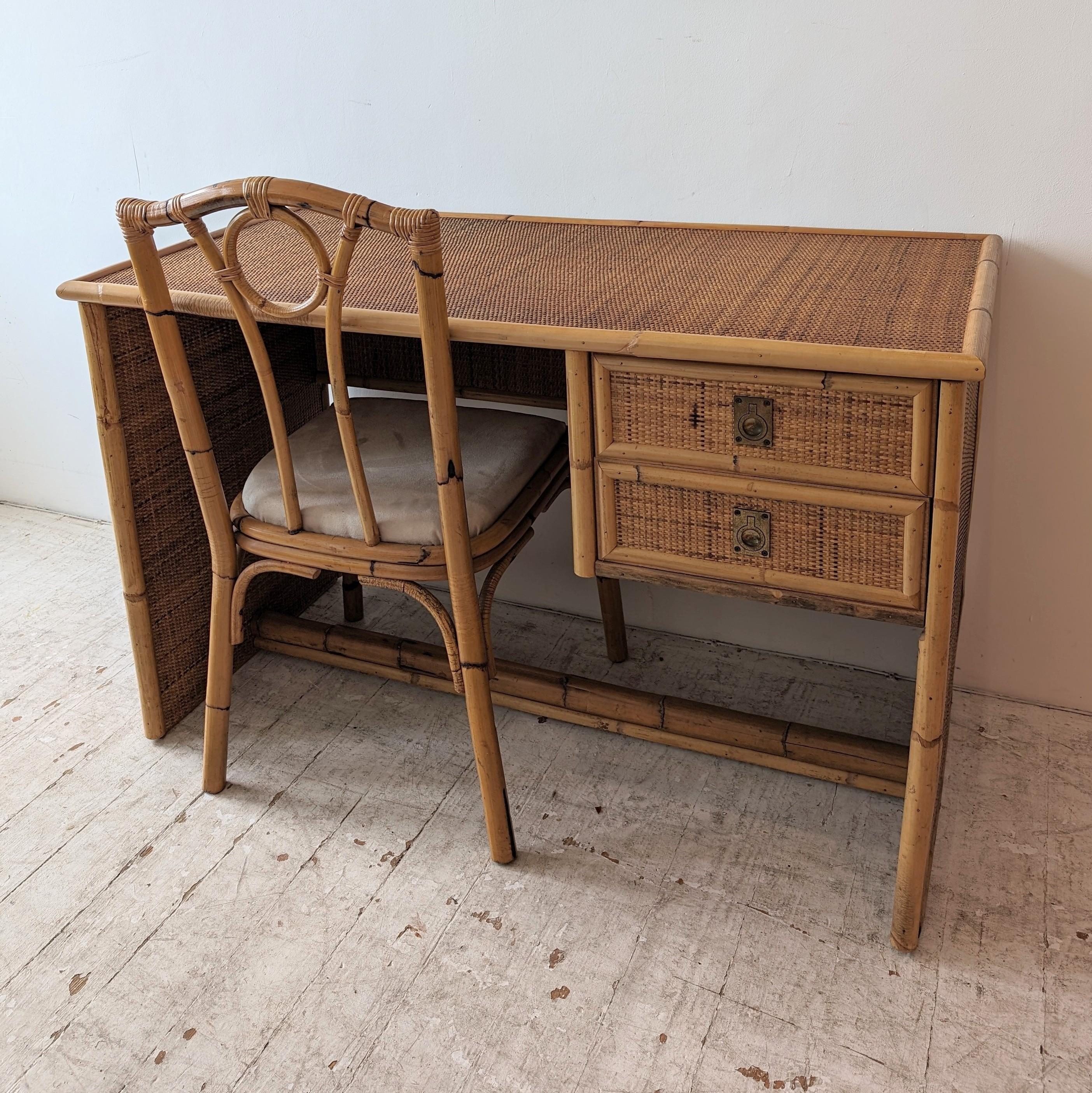 20th Century Vintage bamboo and rattan desk / dressing table by Dal Vera, Italy 1970s For Sale