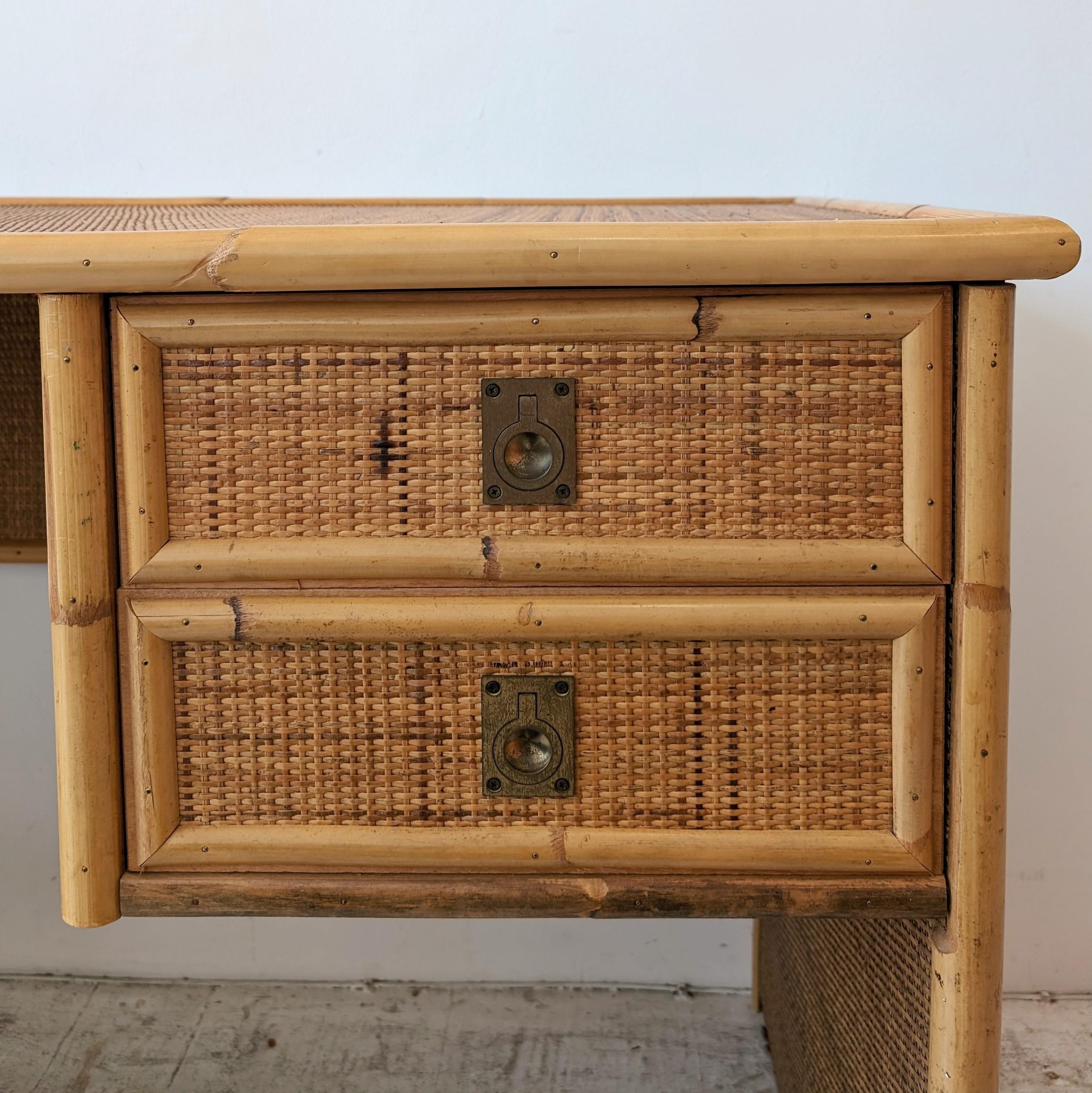 Vintage bamboo and rattan desk / dressing table by Dal Vera, Italy 1970s 1