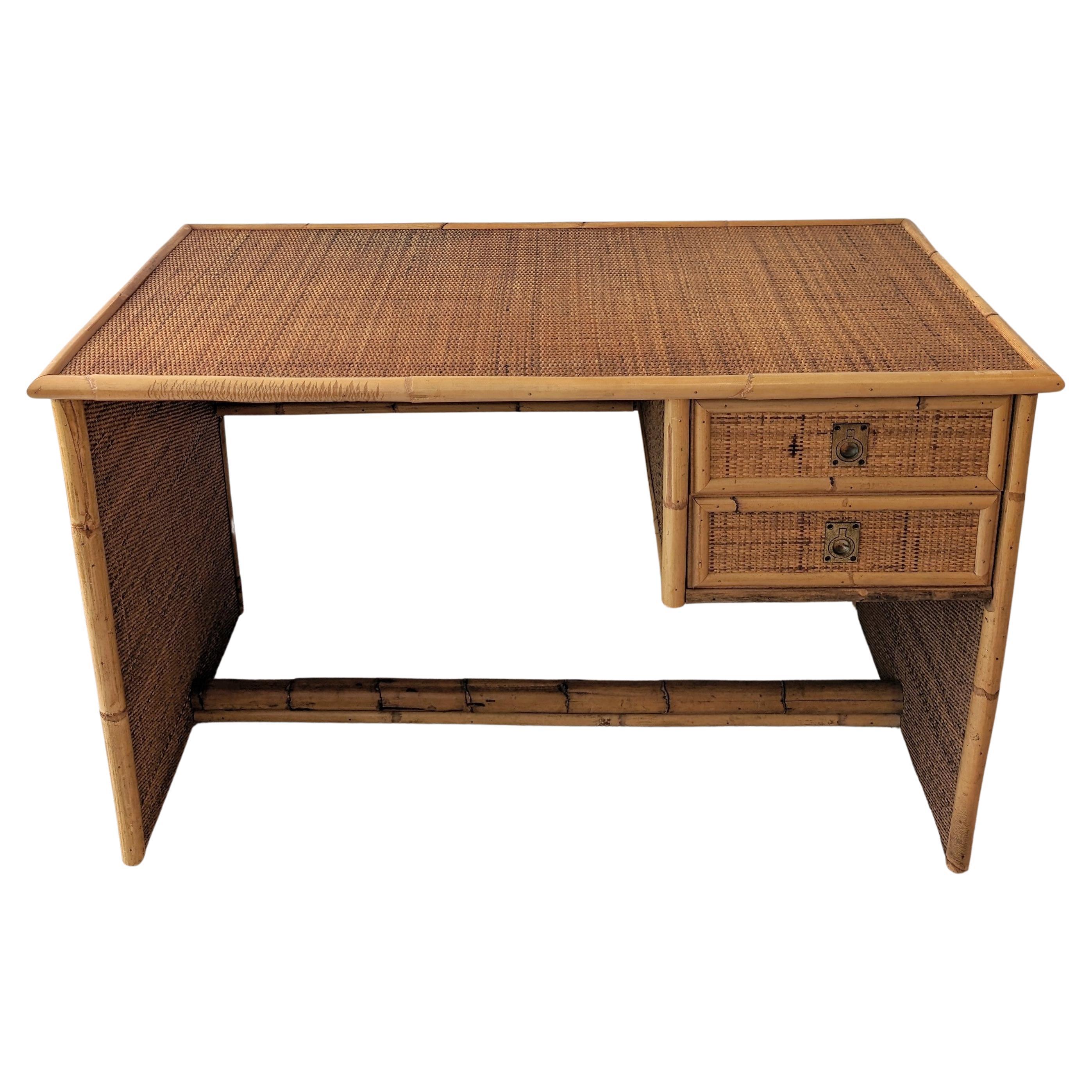 Vintage bamboo and rattan desk / dressing table by Dal Vera, Italy 1970s For Sale