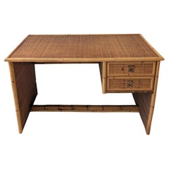 Retro bamboo and rattan desk / dressing table by Dal Vera, Italy 1970s