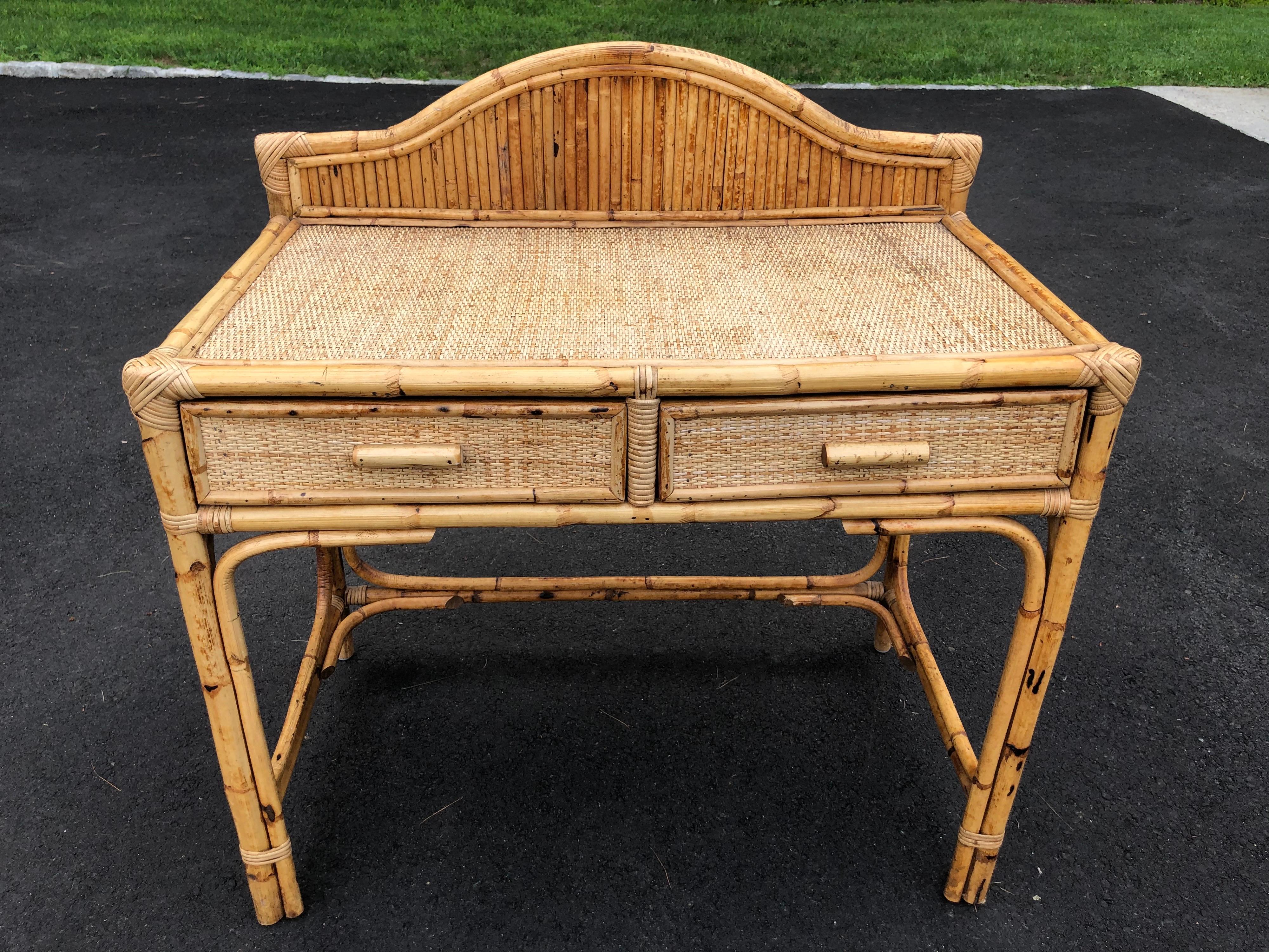 Vintage Bamboo and Rattan Desk 5