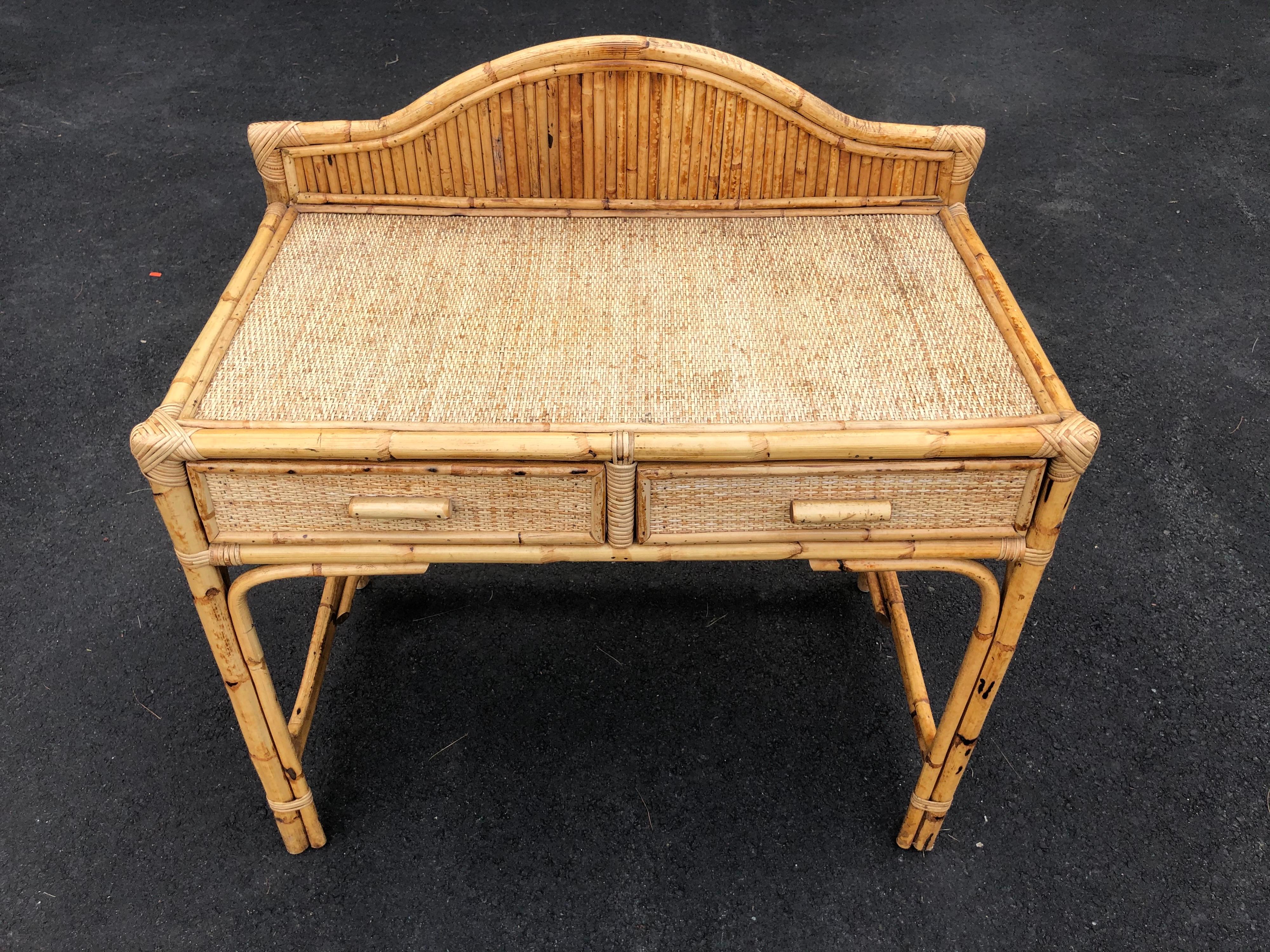 Vintage Bamboo and Rattan Desk In Good Condition In Redding, CT