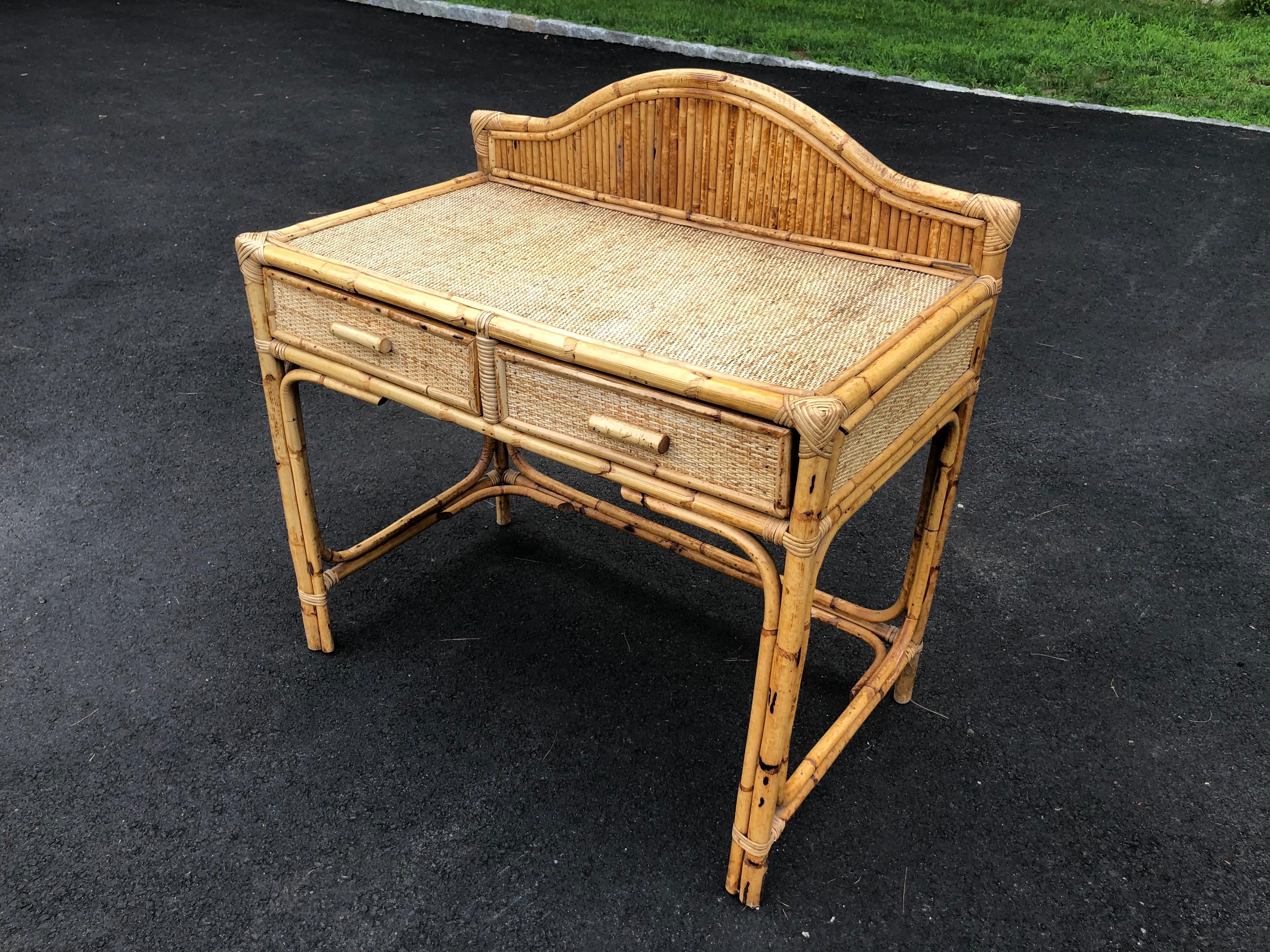 Late 20th Century Vintage Bamboo and Rattan Desk