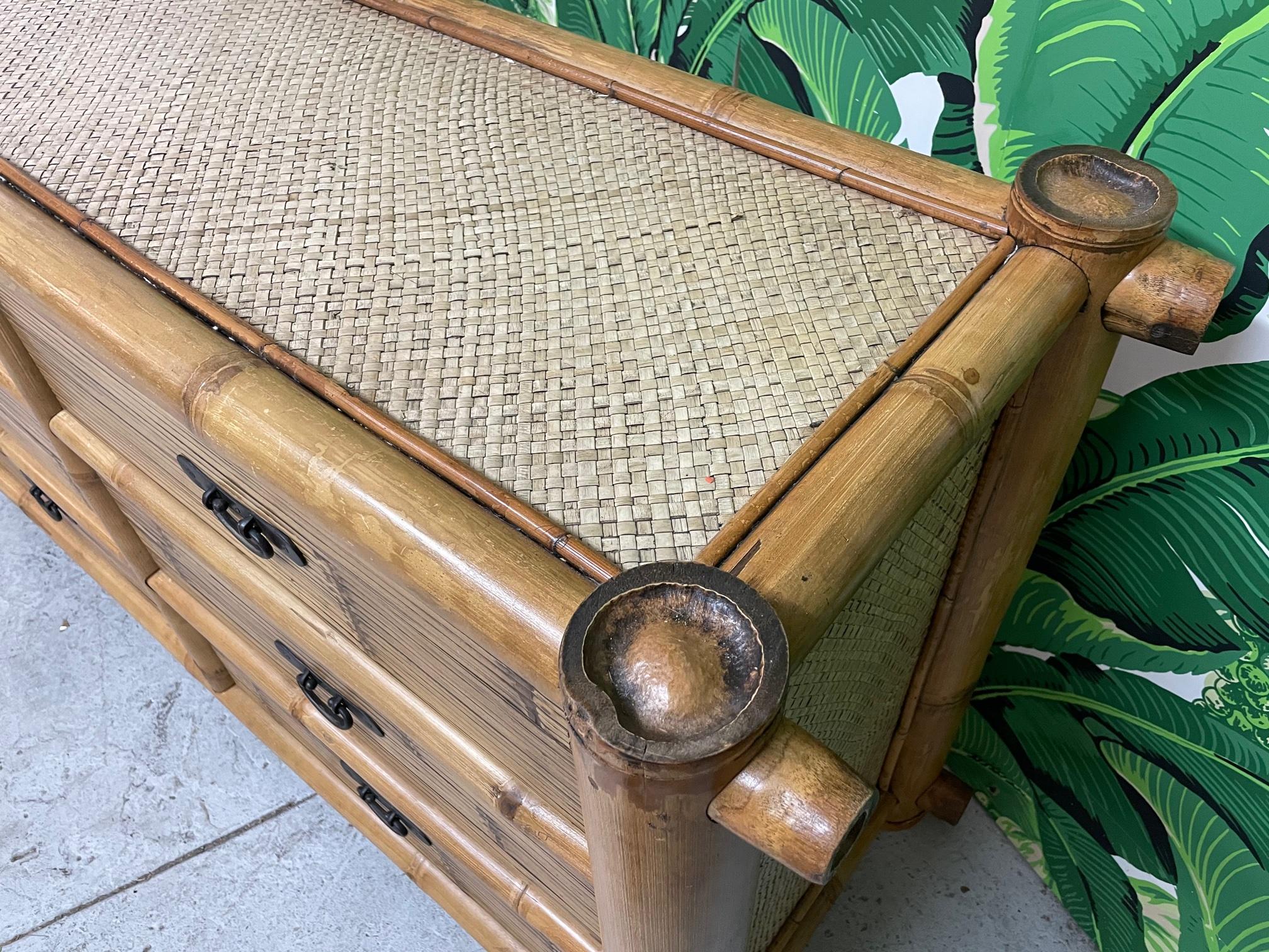 Bohemian Vintage Bamboo and Rattan Double Dresser