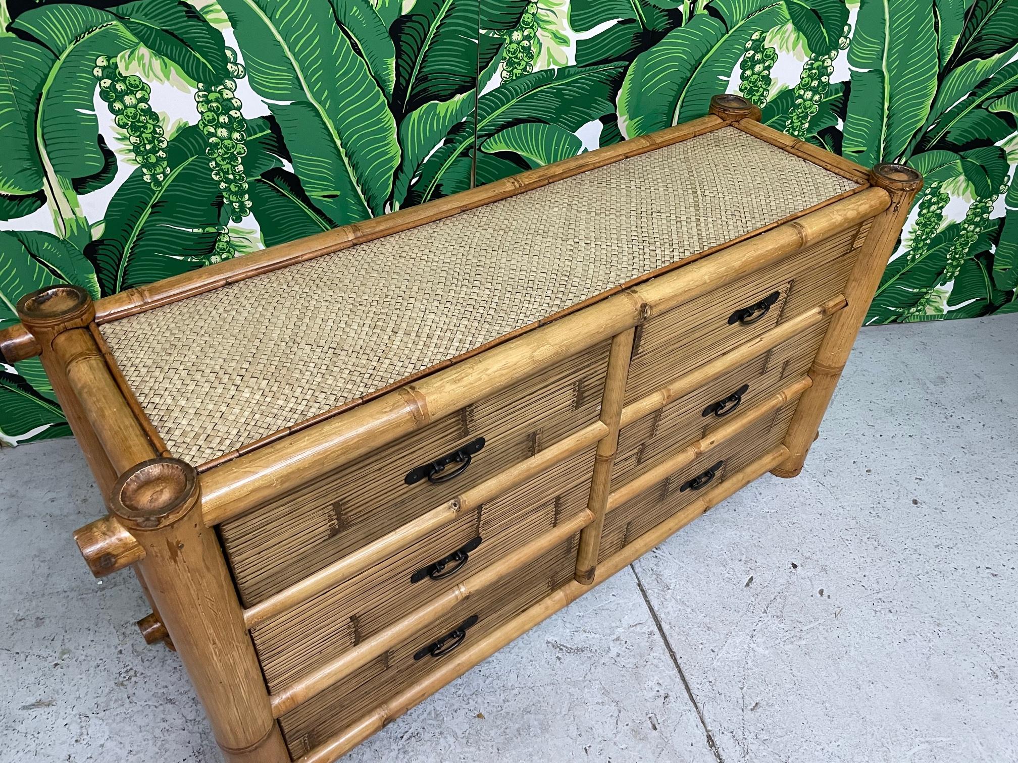 Late 20th Century Vintage Bamboo and Rattan Double Dresser