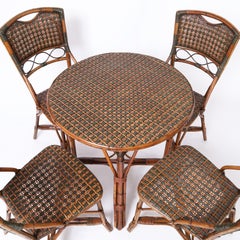 Vintage Bamboo and Rattan French Bistro Table and Chairs