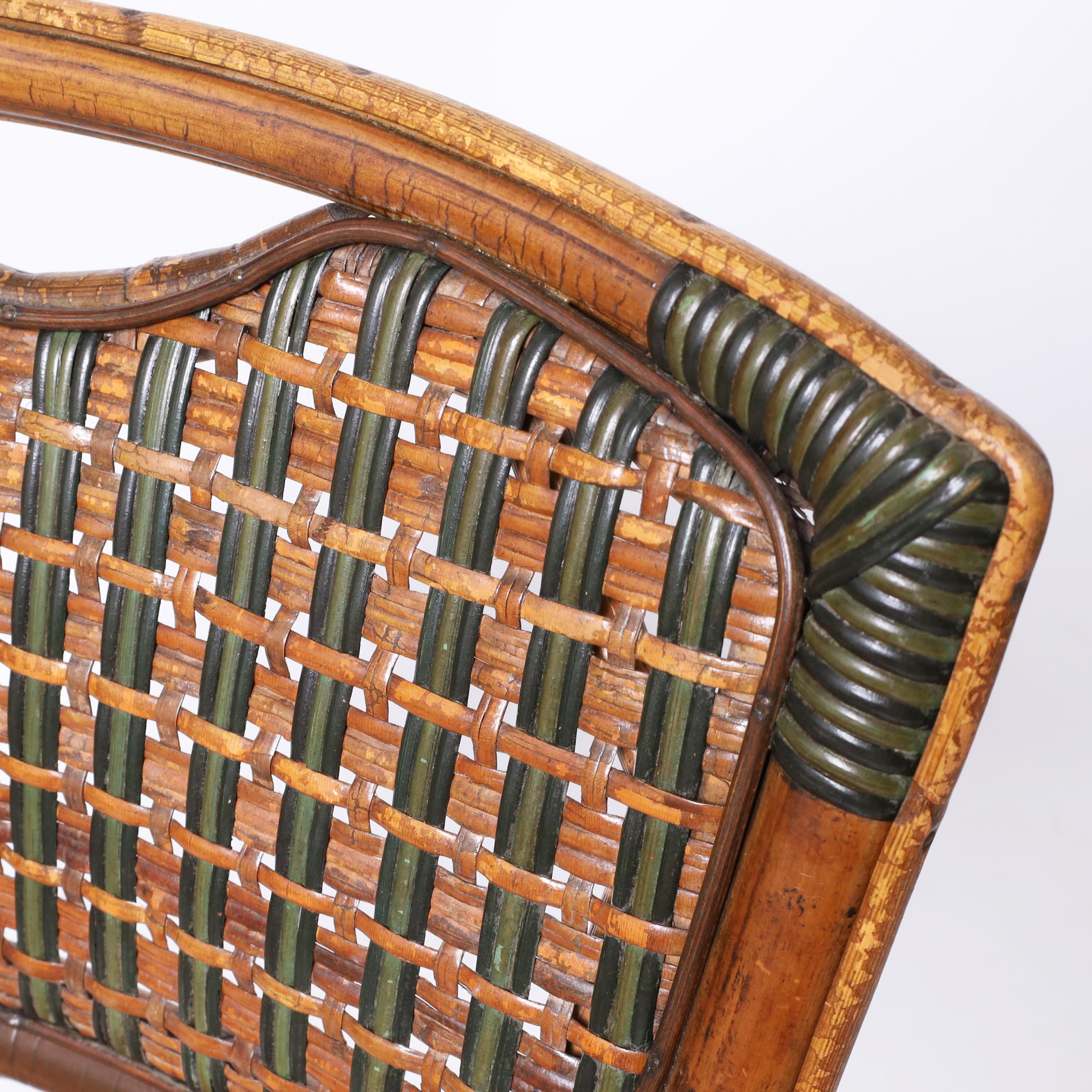 Französischer Bistrotisch und Stühle aus Bambus und Rattan (20. Jahrhundert) im Angebot