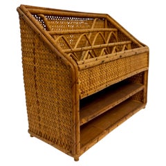 Vintage Bamboo And Rattan Letter Holder Desk Organizer