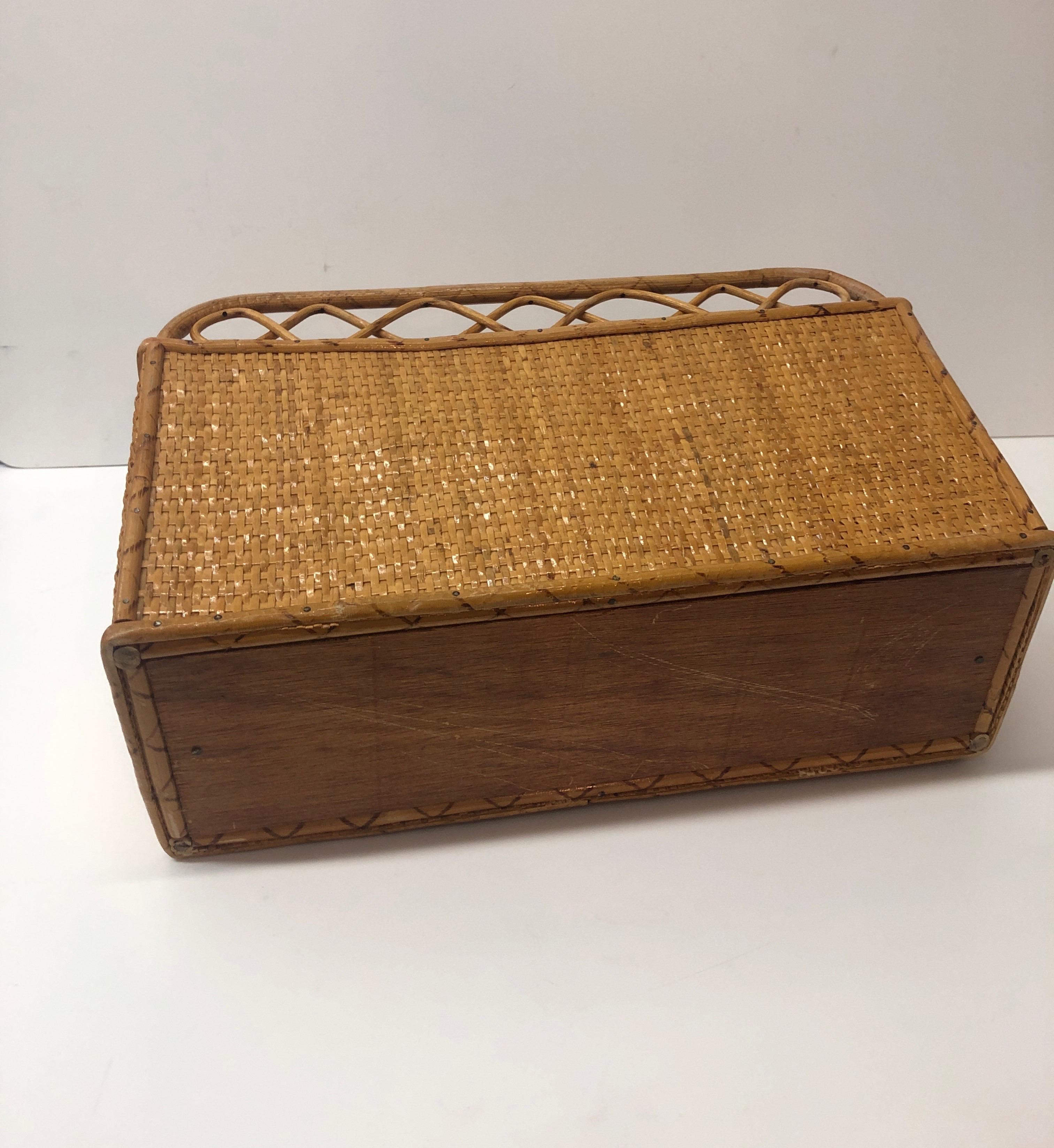Hand-Crafted Vintage Bamboo and Rattan Magazine Holder