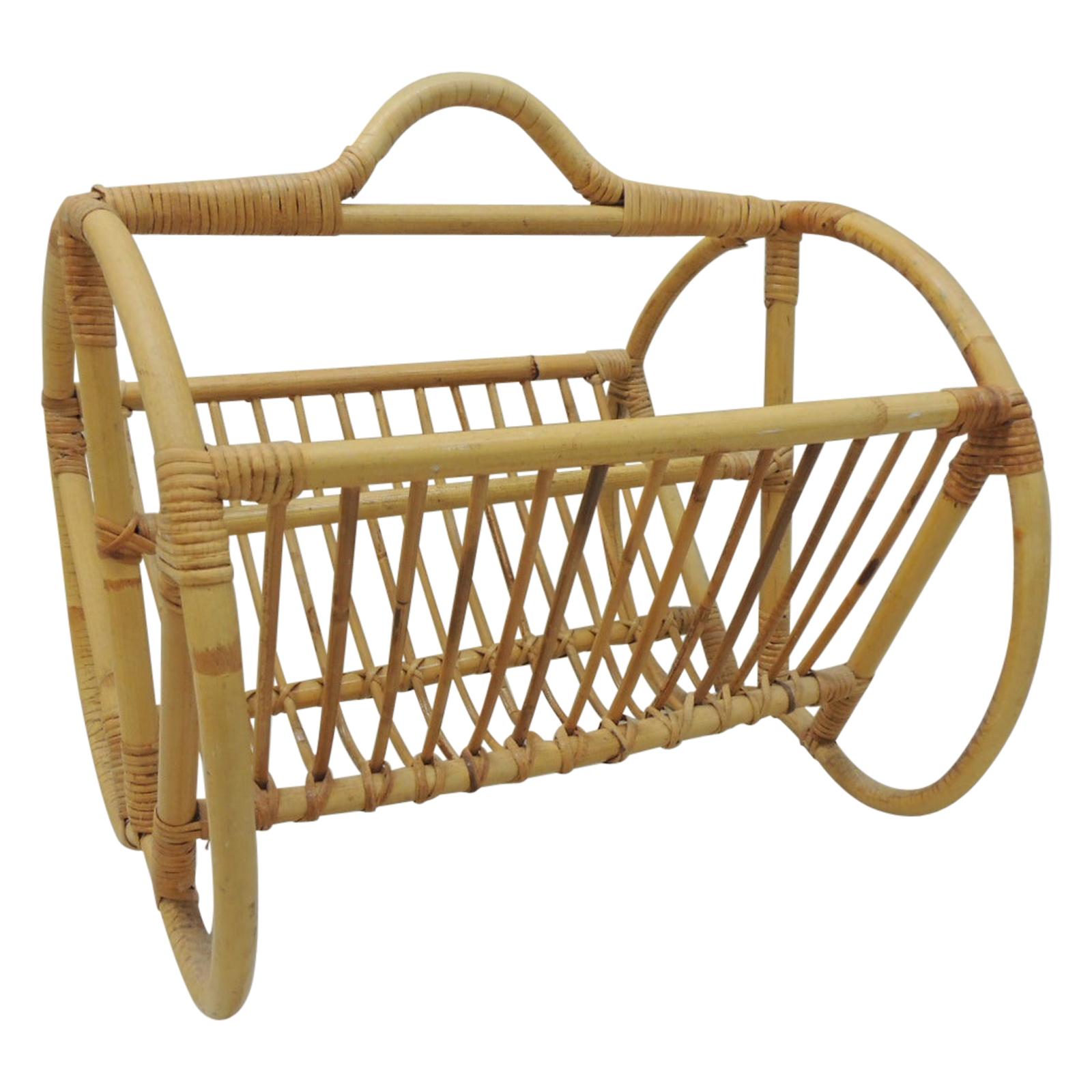 Vintage Bamboo and Rattan Magazine Holder or Rack