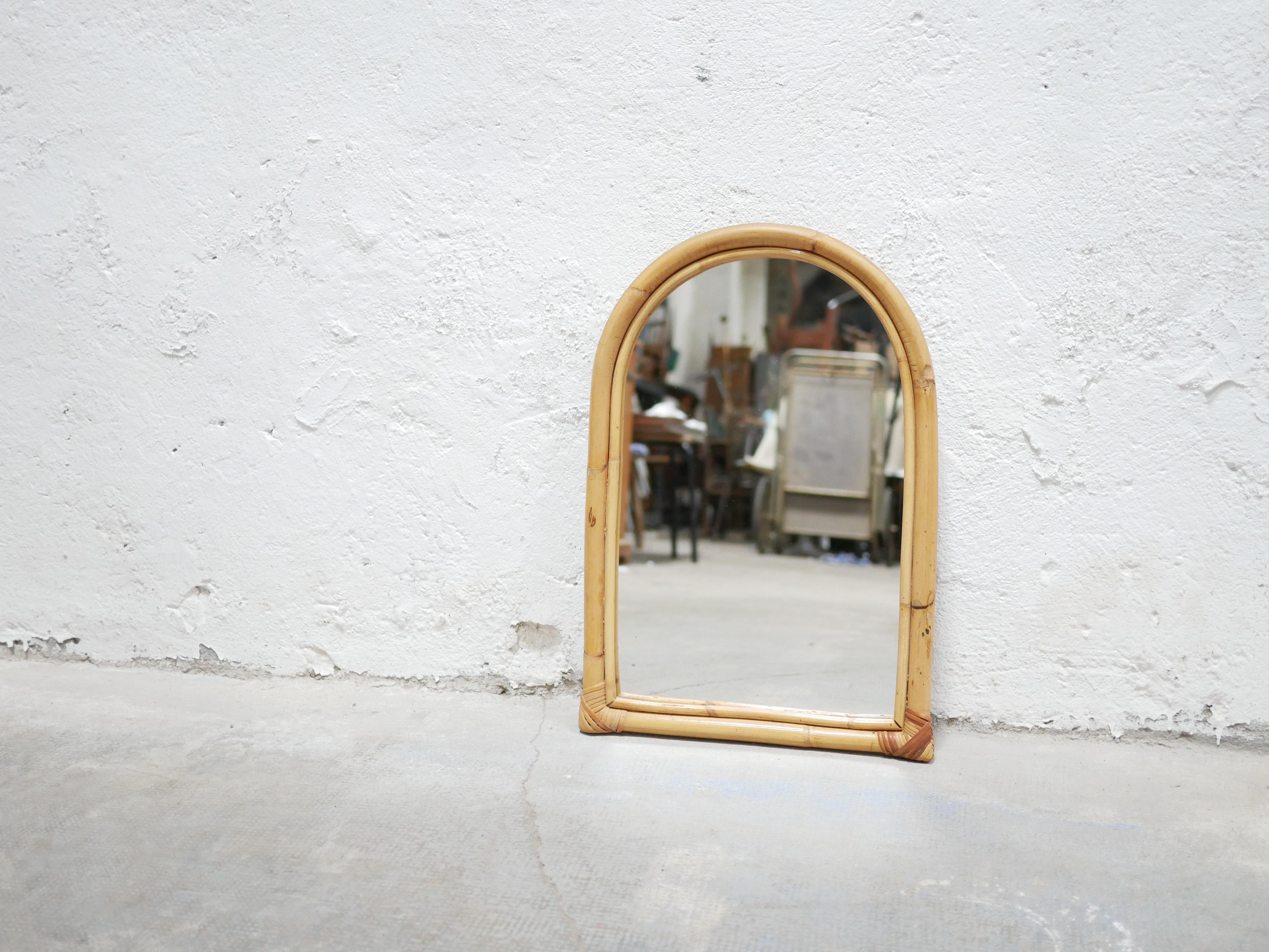 French Vintage Bamboo and Rattan Mirror For Sale