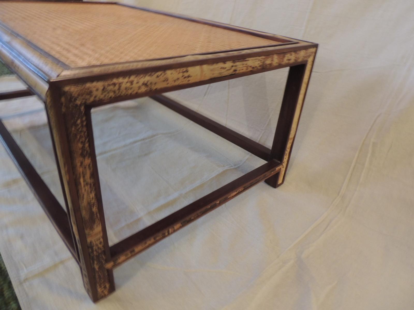 Hand-Crafted Vintage Bamboo and Rattan Rectangular Coffee Table For Sale