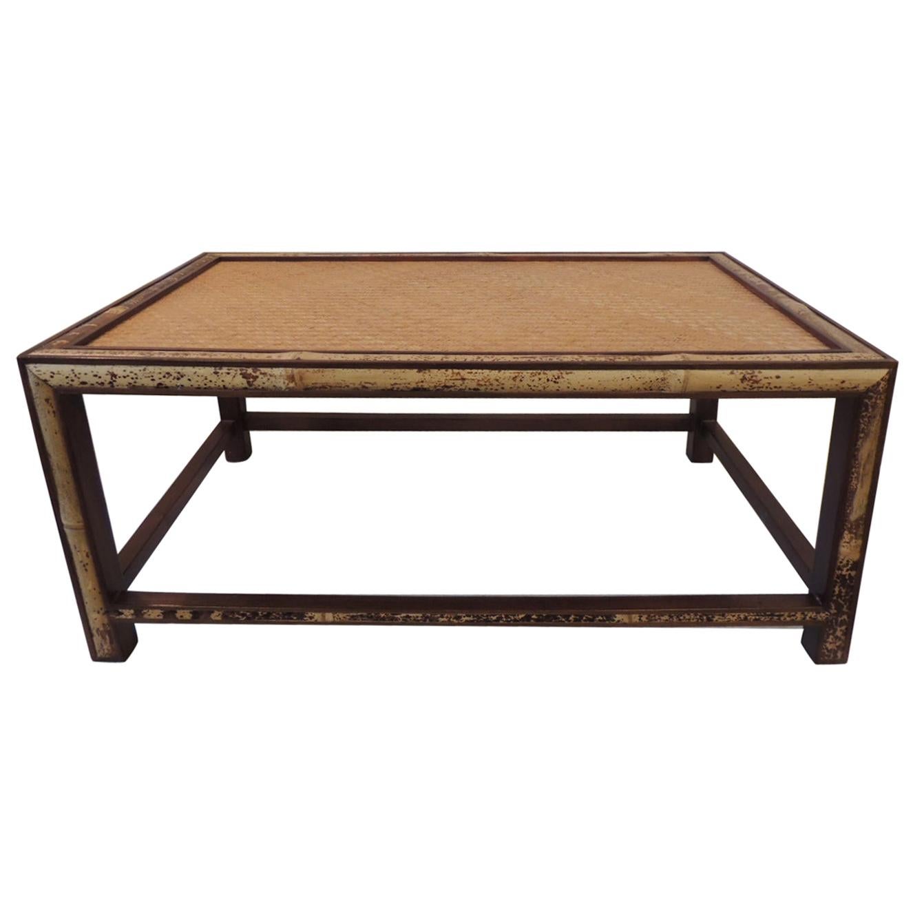 Vintage Bamboo and Rattan Rectangular Coffee Table For Sale