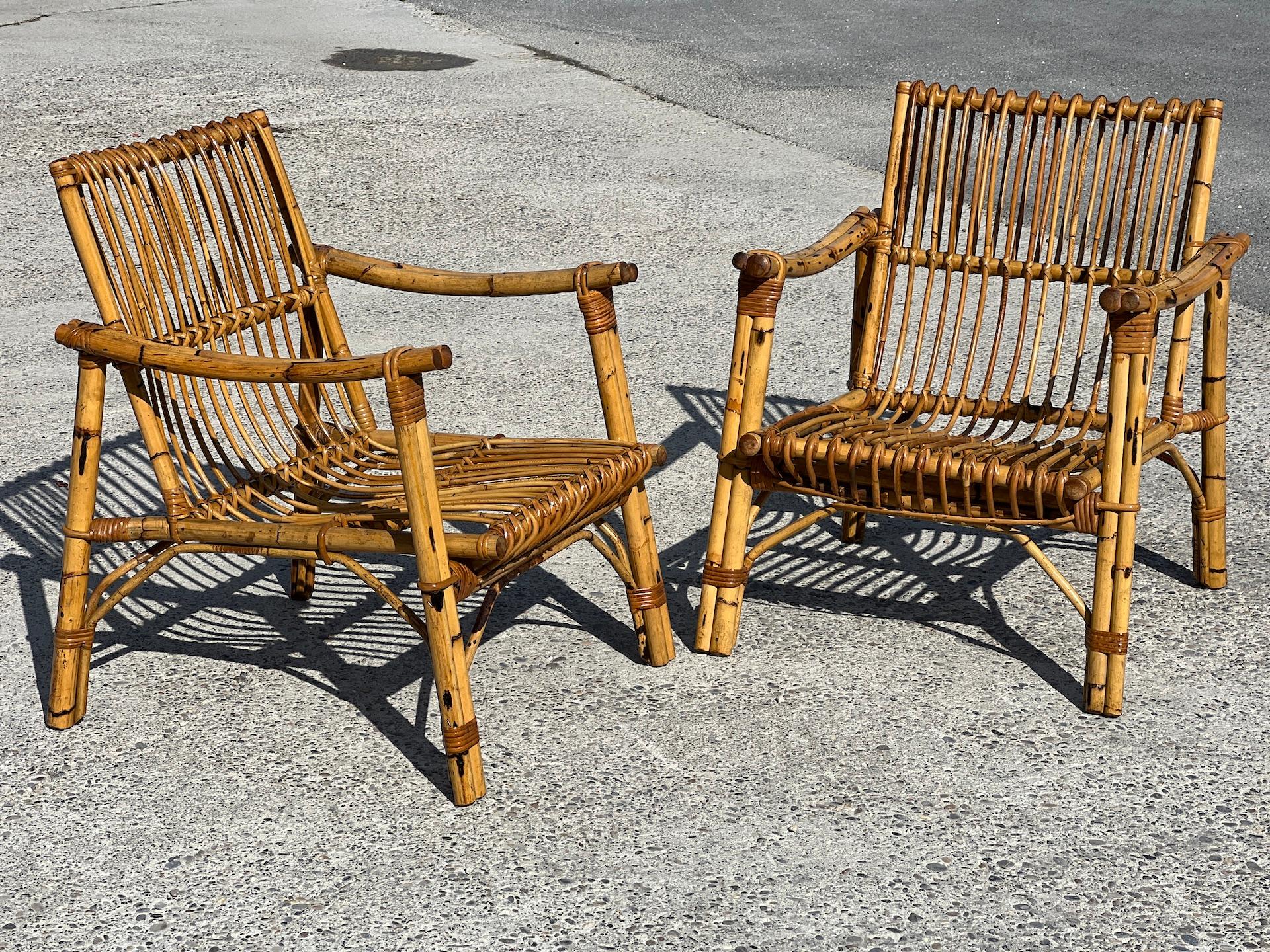 Vintage Bamboo and Rattan Set, Italian Design in the Vivaï Del Sud 1960 Style In Good Condition In Saint Rémy de Provence, FR