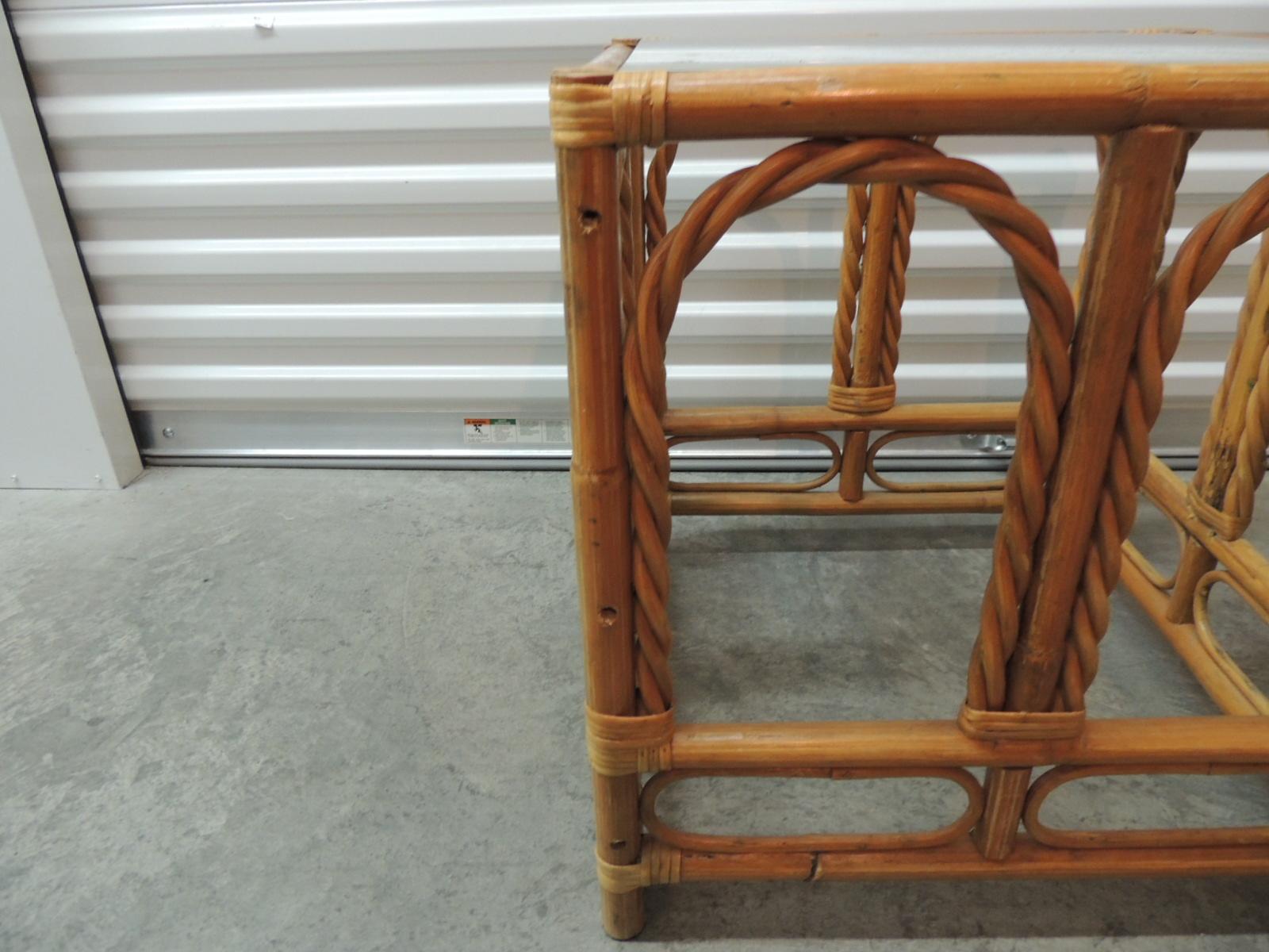 Country Vintage Bamboo and Rattan Side Table with Glass Top
