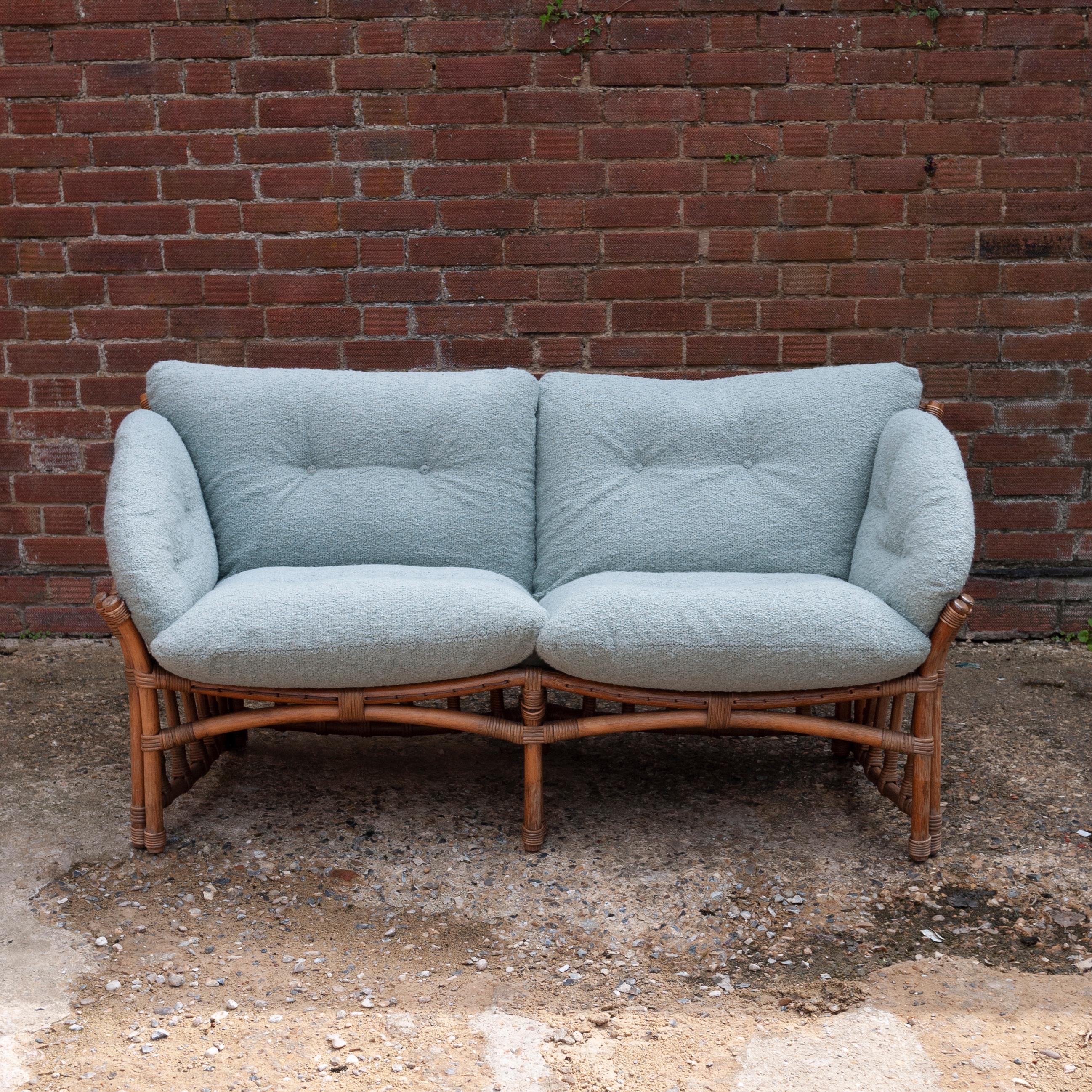 Vintage Bamboo and Rattan Sofa with Boucle Upholstery, 1970s 7