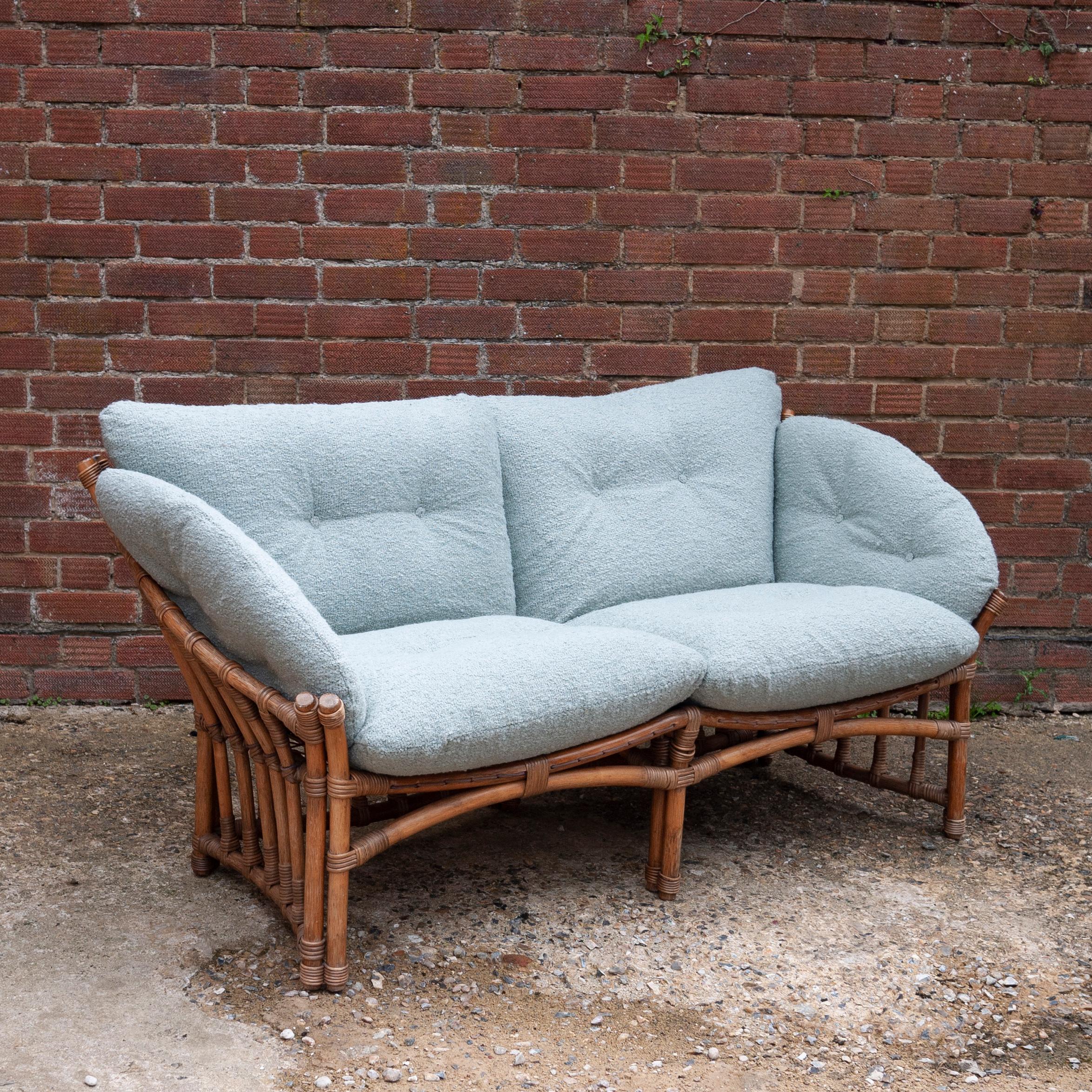 Vintage Bamboo and Rattan Sofa with Boucle Upholstery, 1970s In Good Condition In Chesham, GB