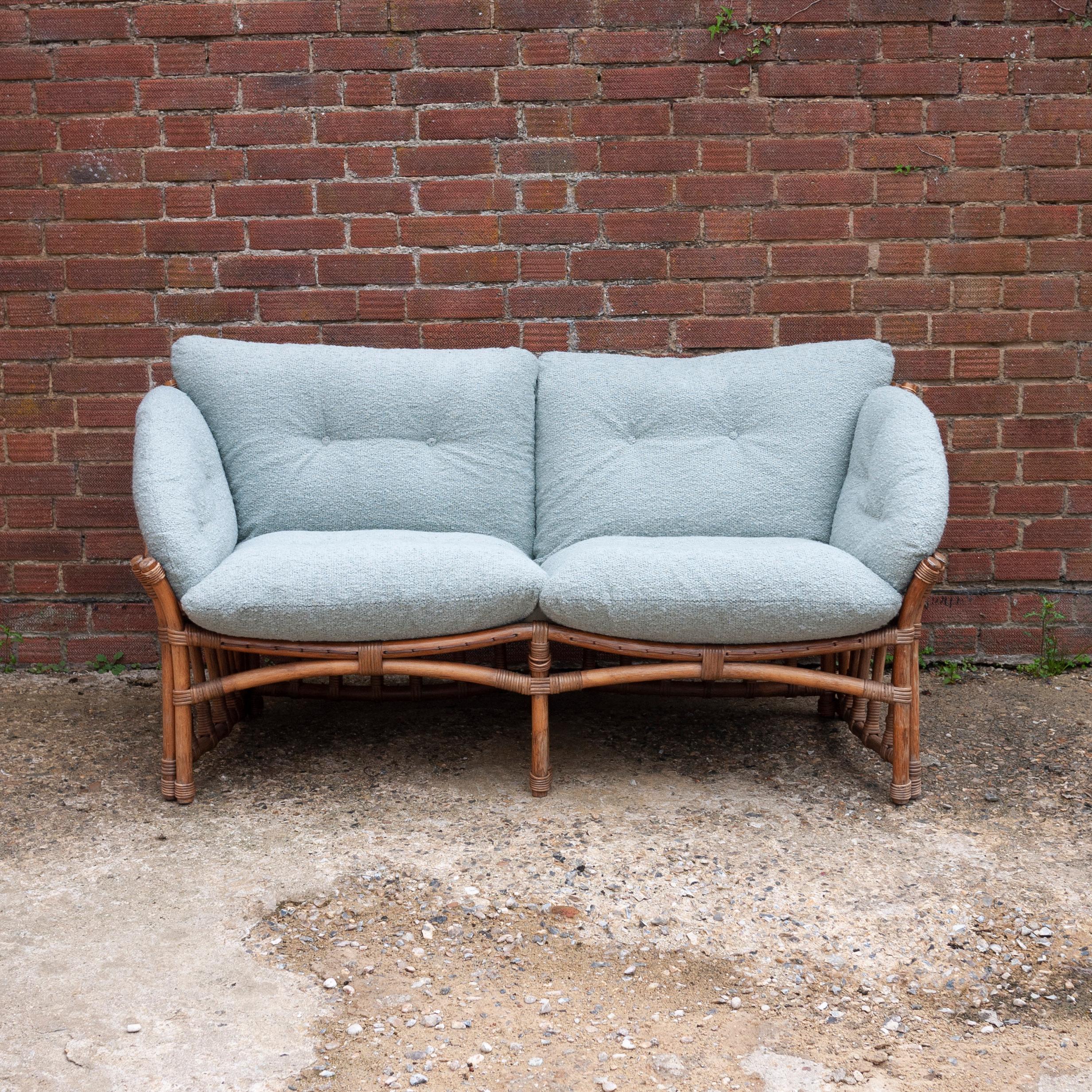 Bouclé Vintage Bamboo and Rattan Sofa with Boucle Upholstery, 1970s