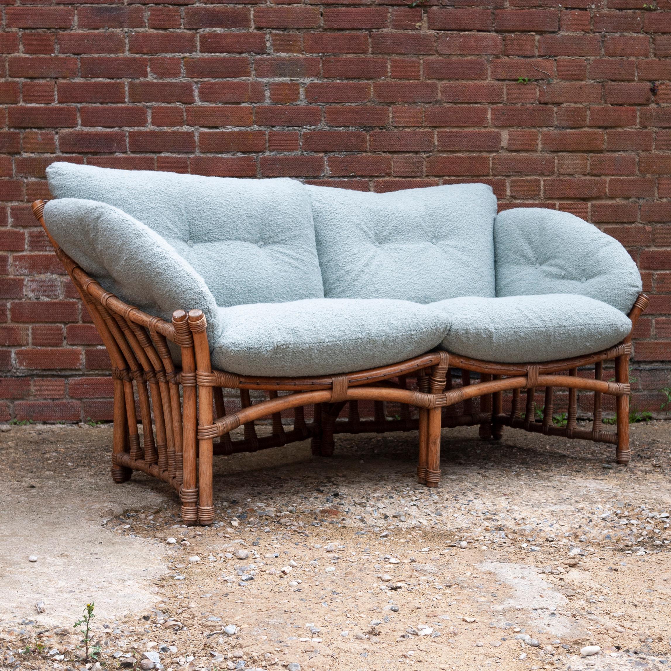 Vintage Bamboo and Rattan Sofa with Boucle Upholstery, 1970s 2