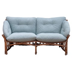 Vintage Bamboo and Rattan Sofa with Boucle Upholstery, 1970s