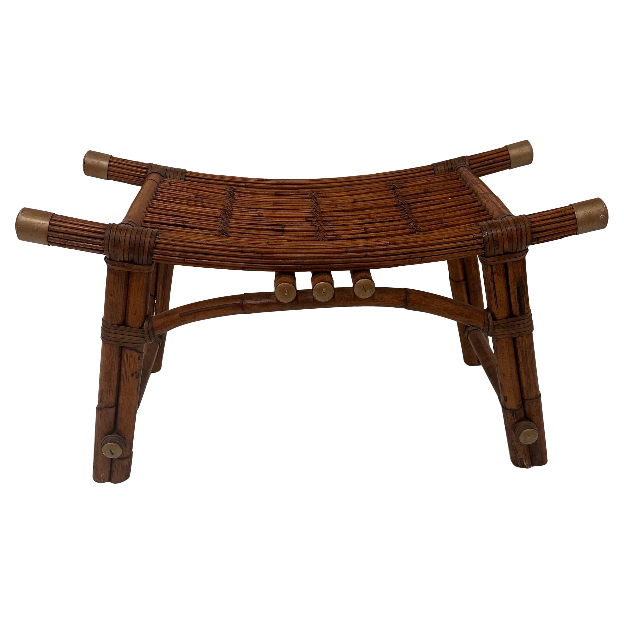 Vintage bamboo and rattan stool circa 1970 For Sale