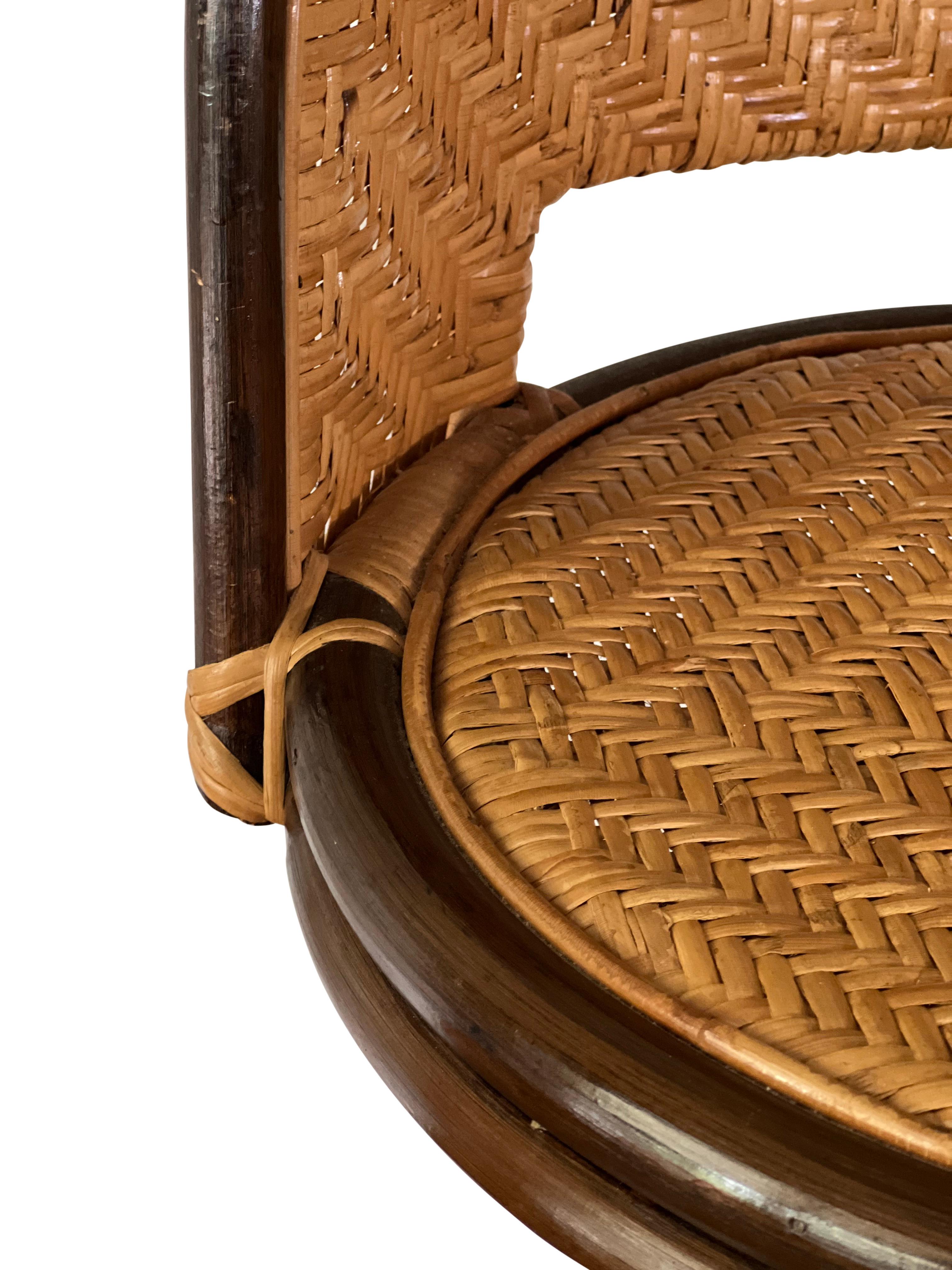 Vintage Bamboo and Rattan Swivel Bar Stools with Iron Base, Set of 4 6