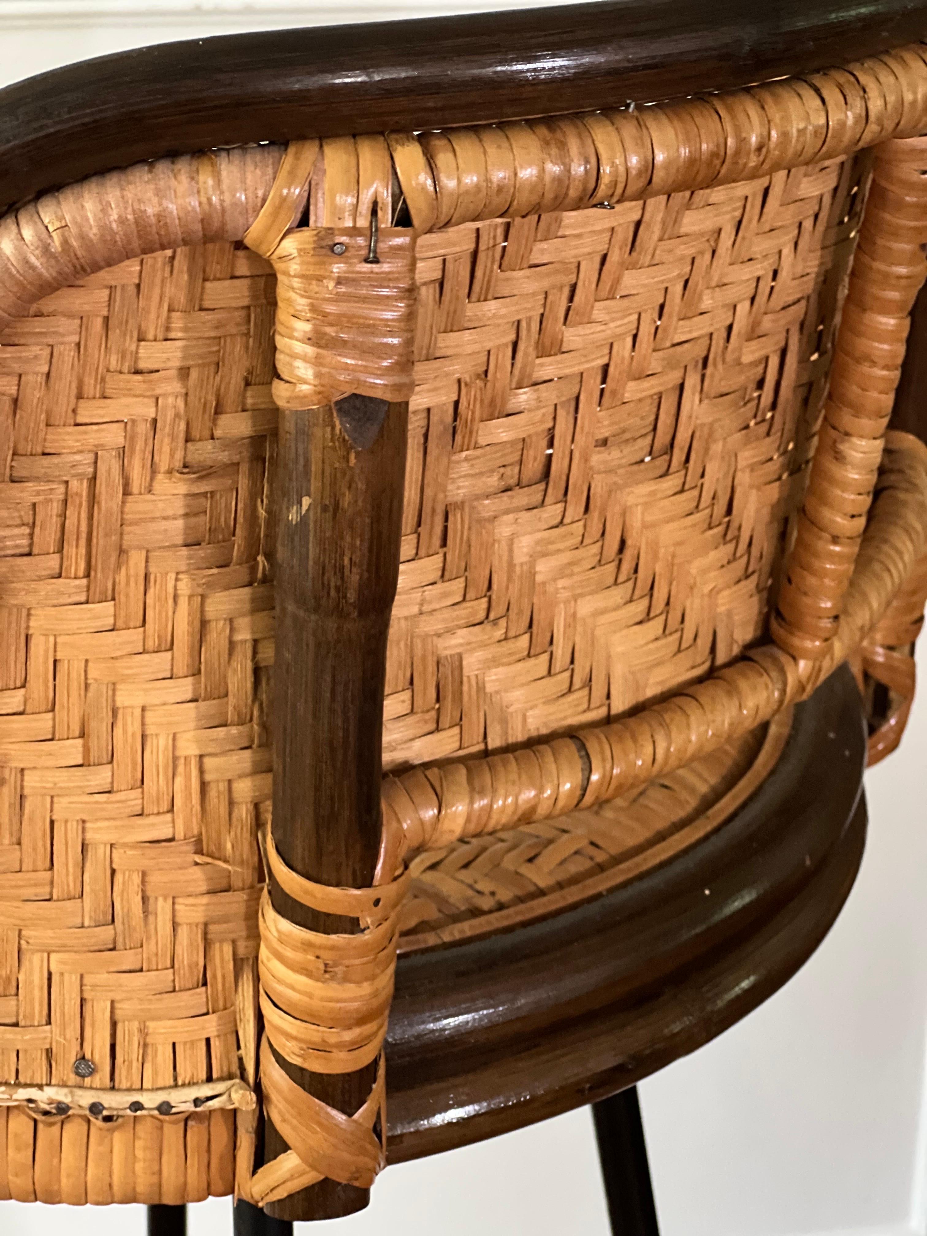 Vintage Bamboo and Rattan Swivel Bar Stools with Iron Base, Set of 4 7