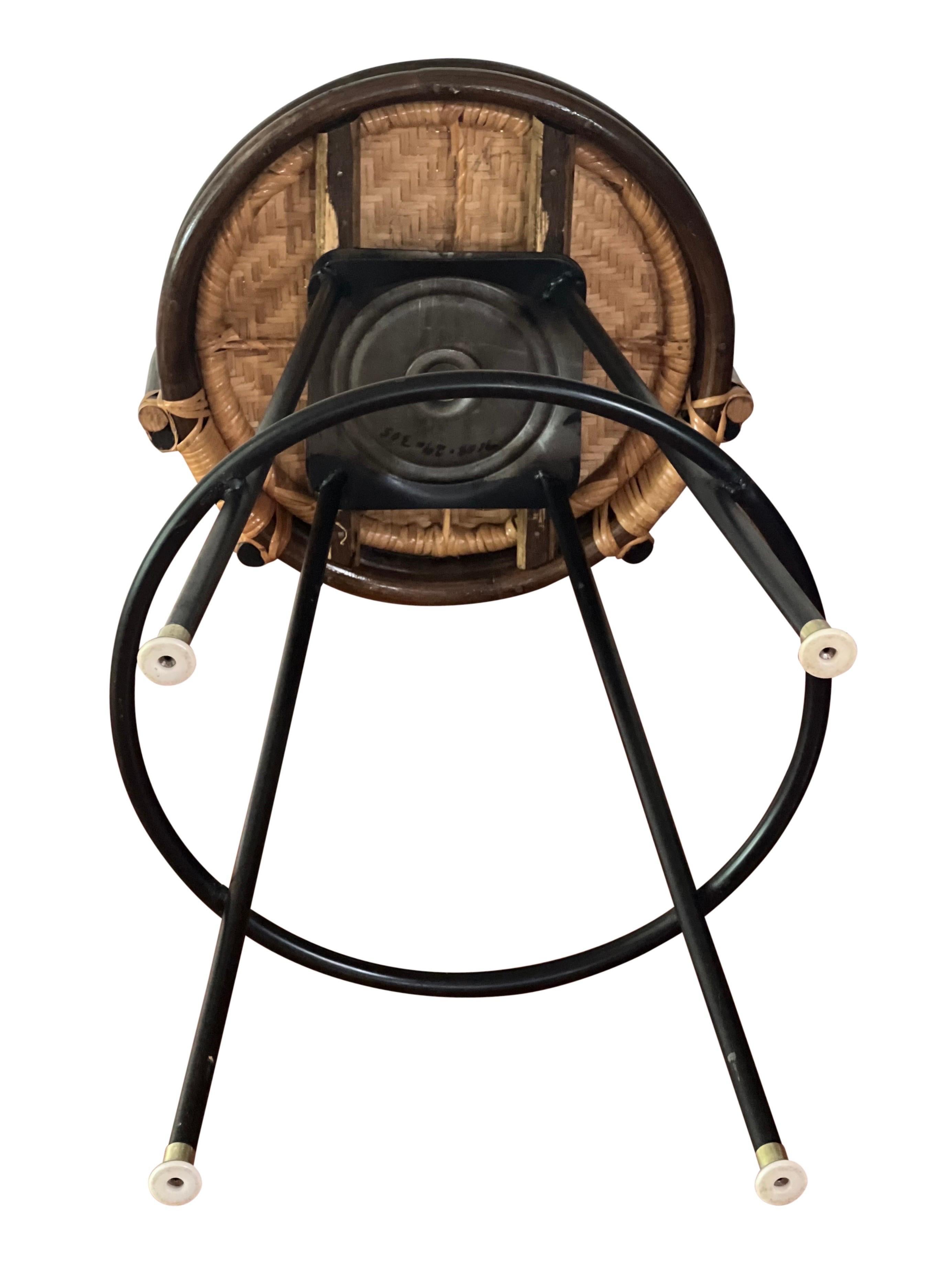 Vintage Bamboo and Rattan Swivel Bar Stools with Iron Base, Set of 4 10