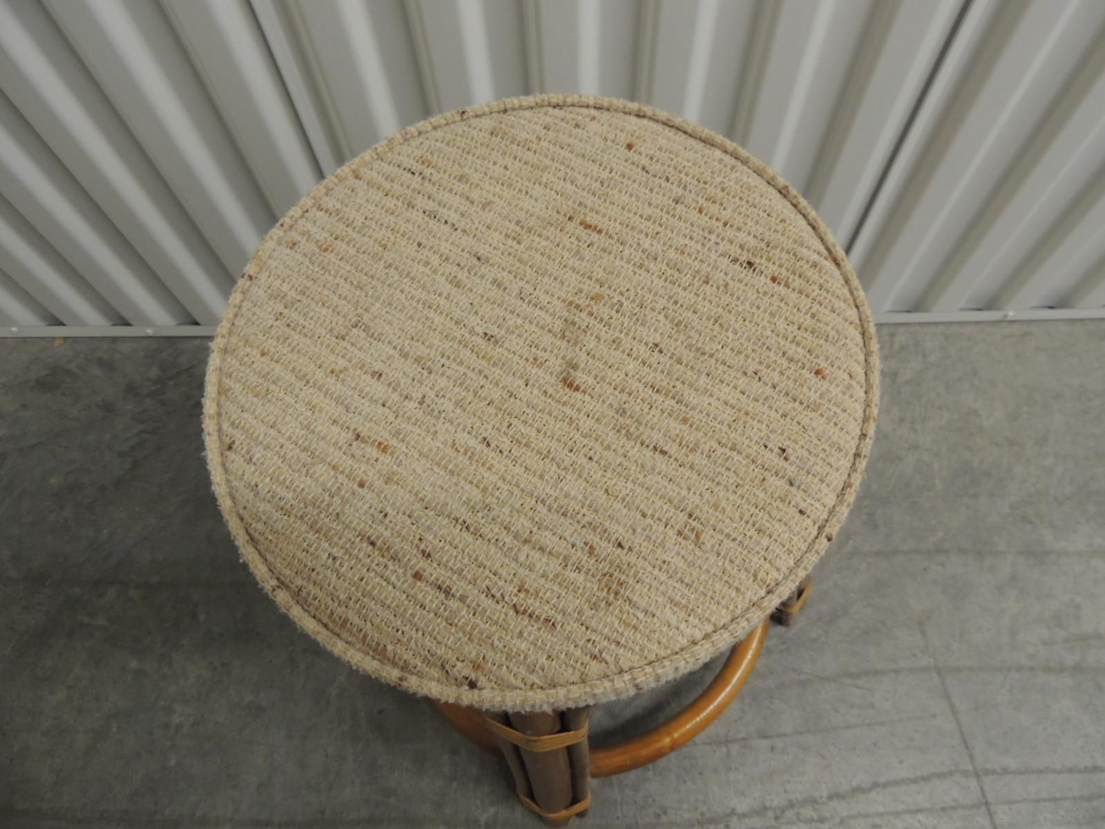 Asian Vintage Bamboo and Rattan Tall Stool with Upholstered Round Seat