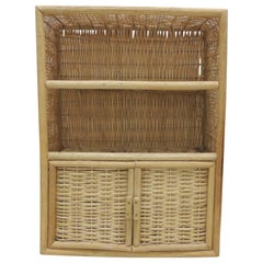Vintage Bamboo and Rattan Wall Cabinet with Shelf