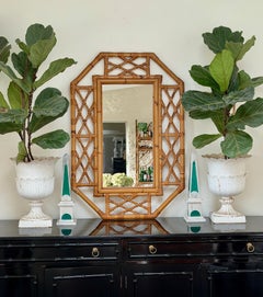 Miroir mural vintage en bambou et rotin