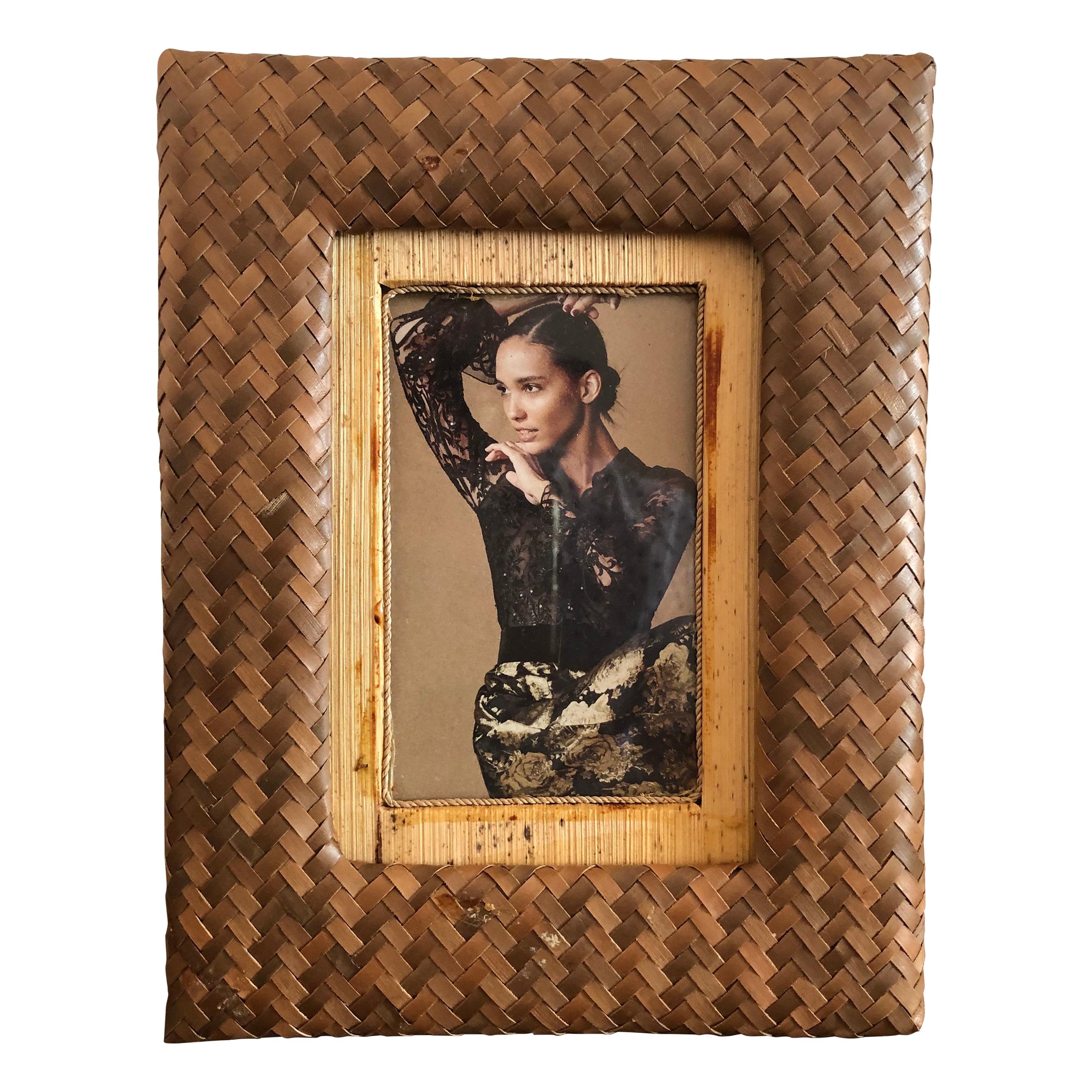 Vintage Bamboo and Rattan Woven Picture Frame