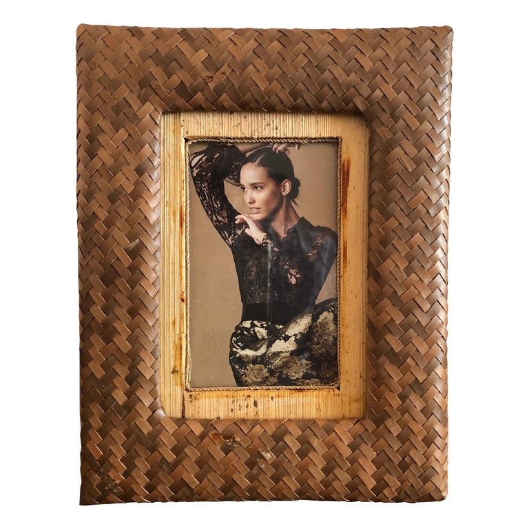 Vintage Bamboo and Rattan Woven Picture Frame For Sale at 1stdibs
