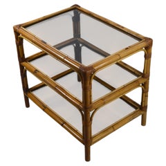 Vintage Bamboo and Smoked Glass Three-Tier Side Table, 1970s