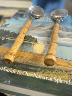 Vintage Bamboo and Stainless Steel Serving Utensils - A Set of 2