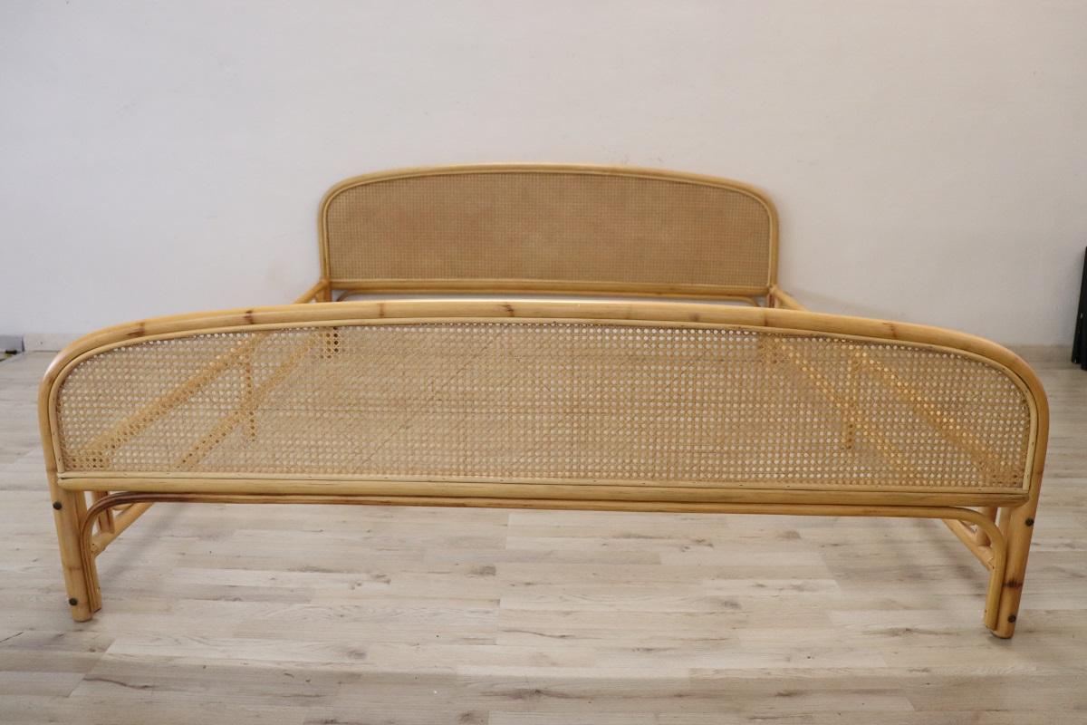 Italian Vintage Bamboo and Vienna Straw Double Bed For Sale