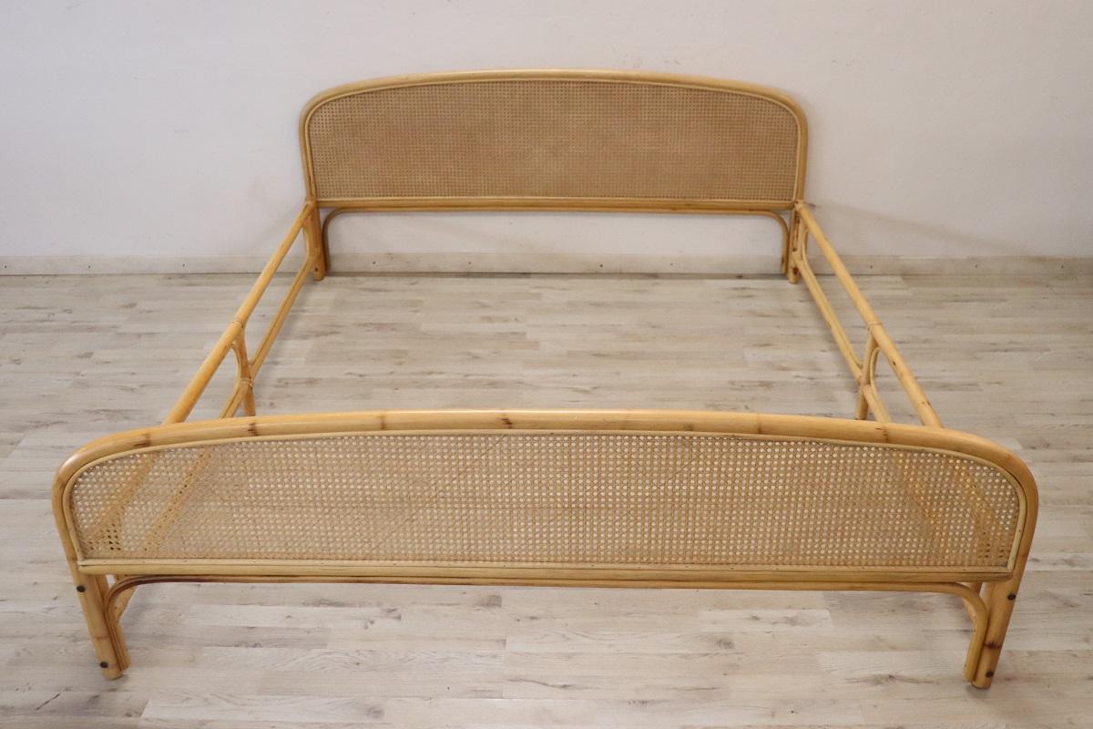 Hand-Woven Vintage Bamboo and Vienna Straw Double Bed For Sale