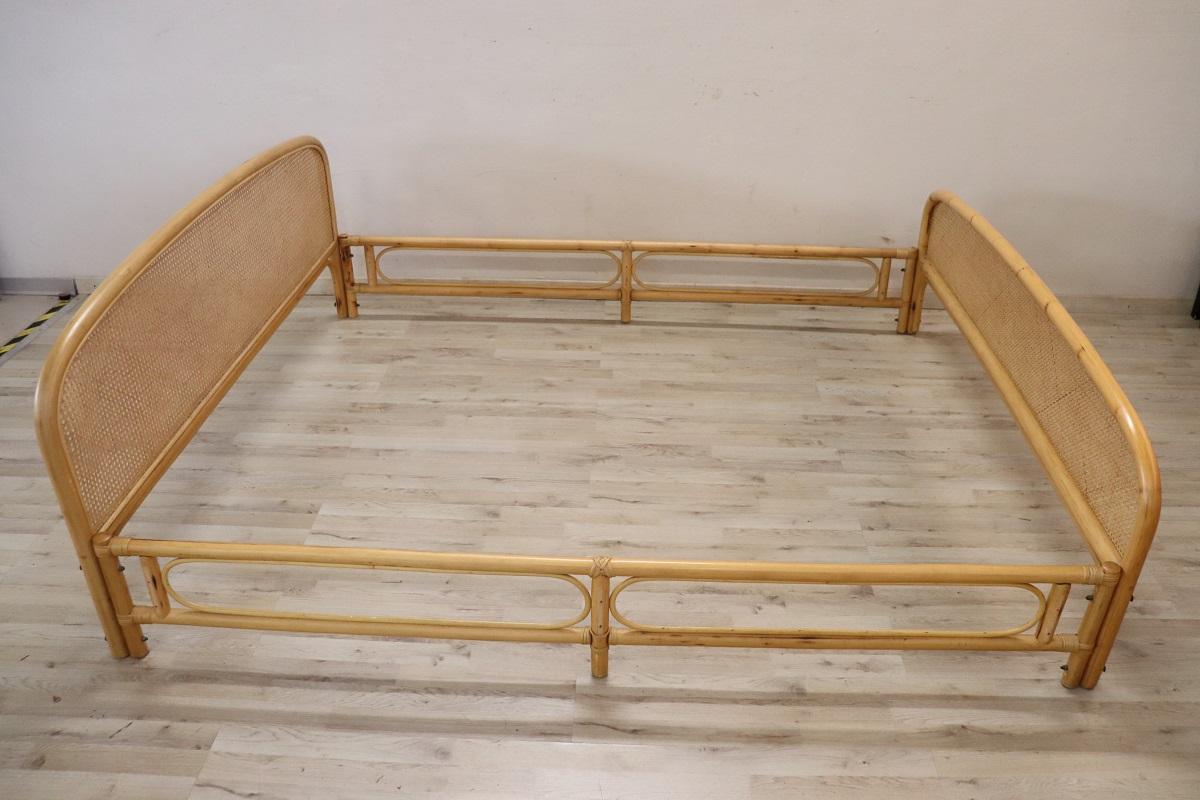 Late 20th Century Vintage Bamboo and Vienna Straw Double Bed For Sale