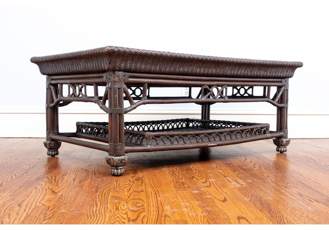 Mesa de Cocktail Vintage de Bambú y Cuero Tejido en venta 5