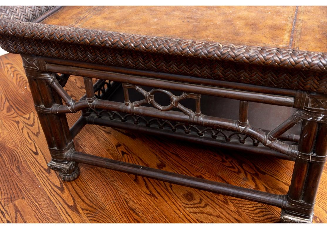 Mesa de Cocktail Vintage de Bambú y Cuero Tejido en venta 6
