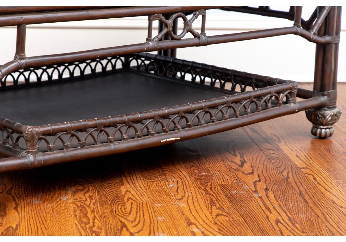Mesa de Cocktail Vintage de Bambú y Cuero Tejido en venta 1